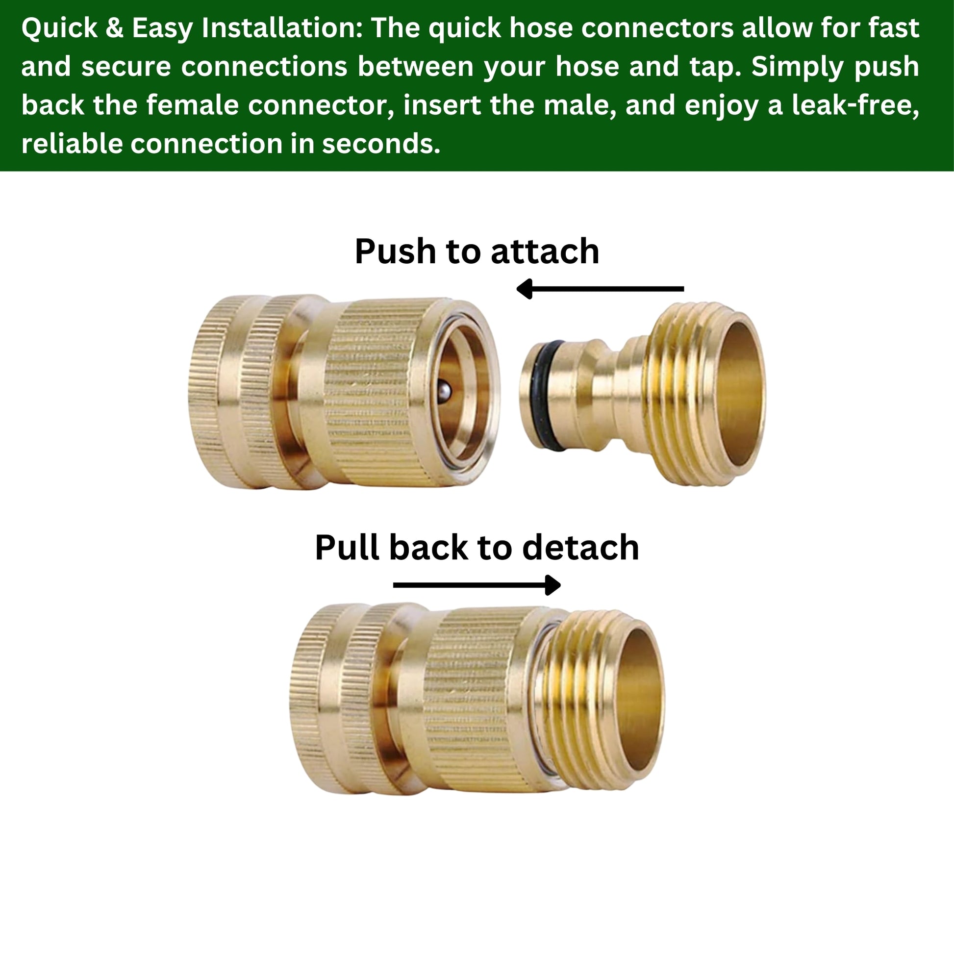 Brass Hose Connector Set - 3/4 Inch Female Thread Tap & Male Quick Connectors + PTFE Tape | Universal Outdoor Tap Adapter for Garden Hoses & Fittings | Leak-Free, Garden & Hose Accessories