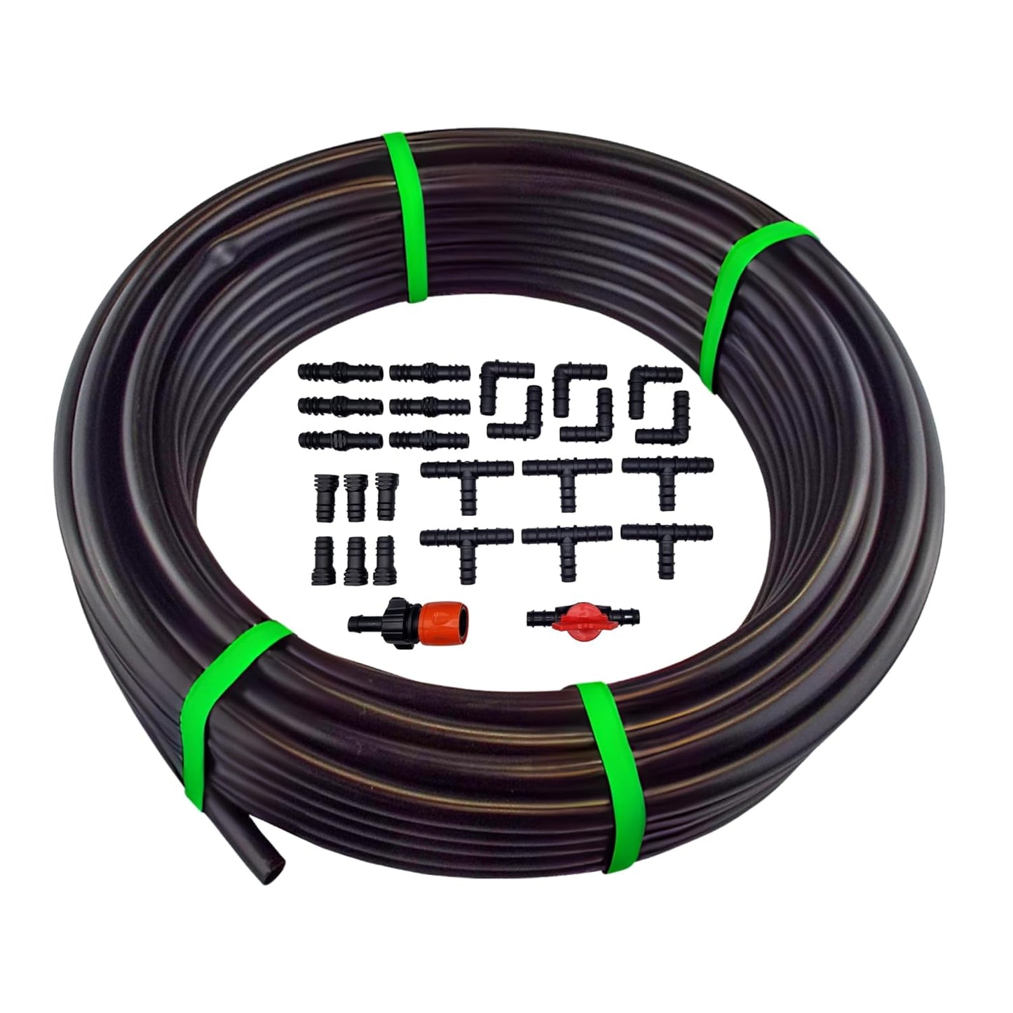 Irrigation Pipe 13mm / 16mm & 26-Pc Fittings Kit – LDPE Garden Watering Hose Set – Heavy Duty UV Resistant Tubing