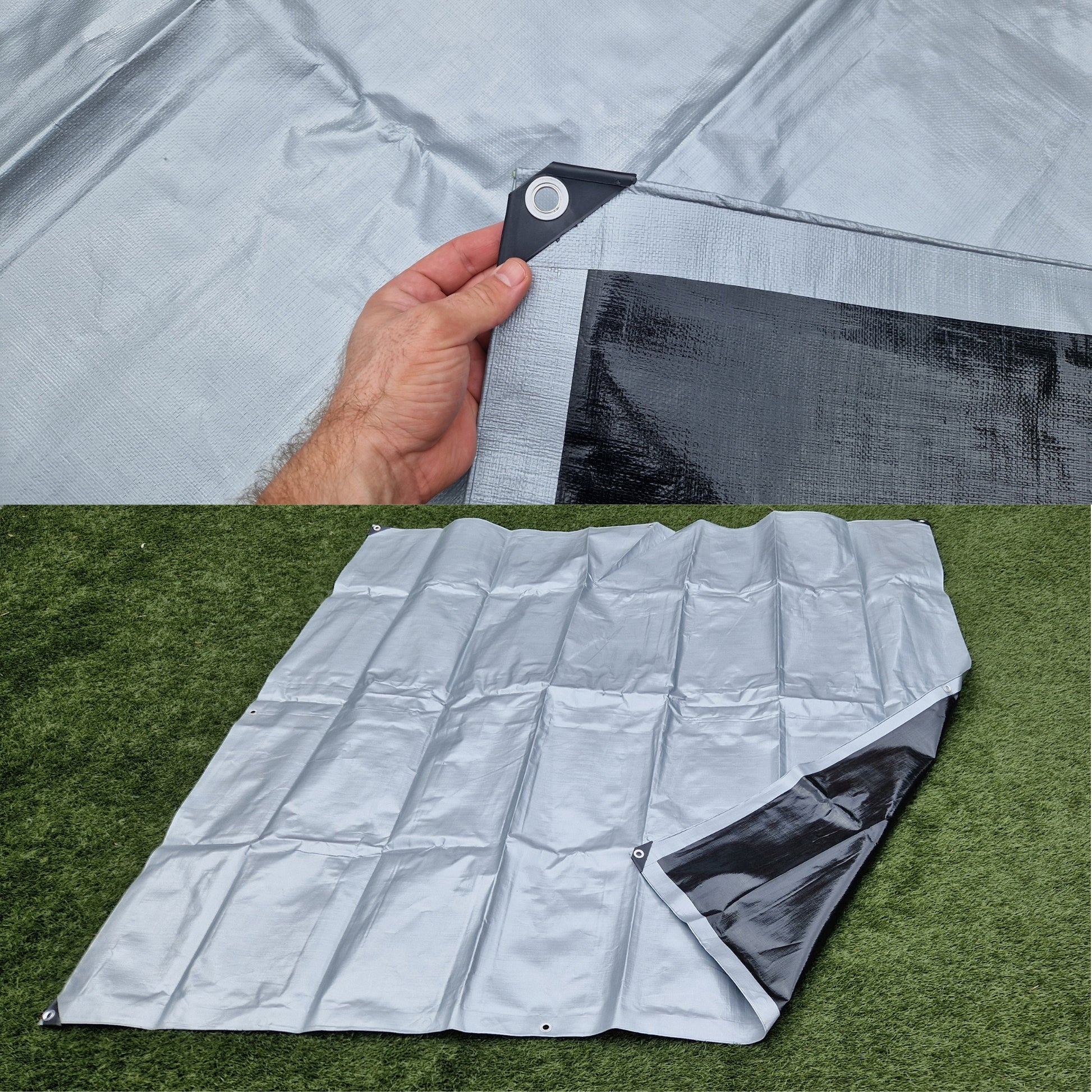 Premium Heavy-Duty Tarpaulin 260 GSM - Waterproof, UV & Frost-Resistant Cover - Versatile for Camping, Garden, Gazebo, Trailer - Silver/Black Sheet with Reinforcement Edge