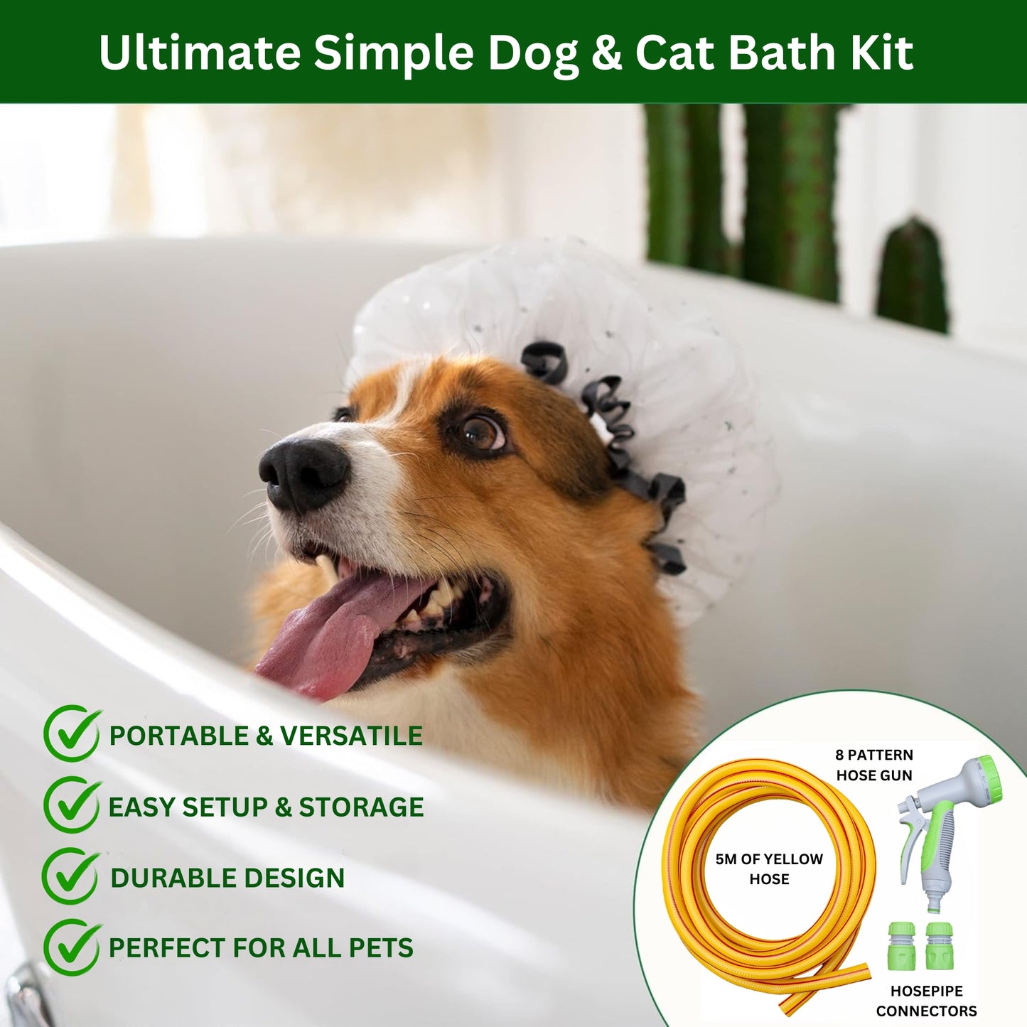 Ultimate Simple Dog & Cat Bath Kit - Portable Shower for Pets with Multi-Pattern Spray Gun