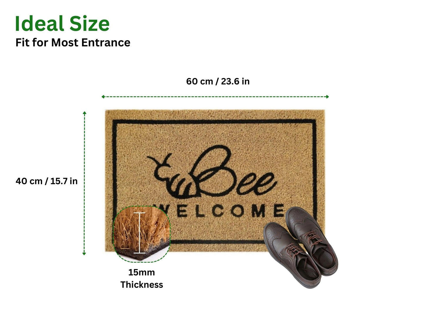 Coir Door Mat (60x40cm) - Non-Slip & Absorbent, Indoor/Outdoor, Eco-Friendly