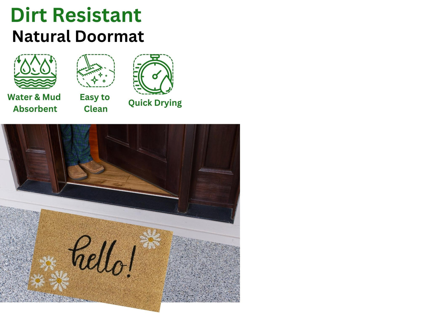 Coir Door Mat (60x40cm) - Non-Slip & Absorbent, Indoor/Outdoor, Eco-Friendly
