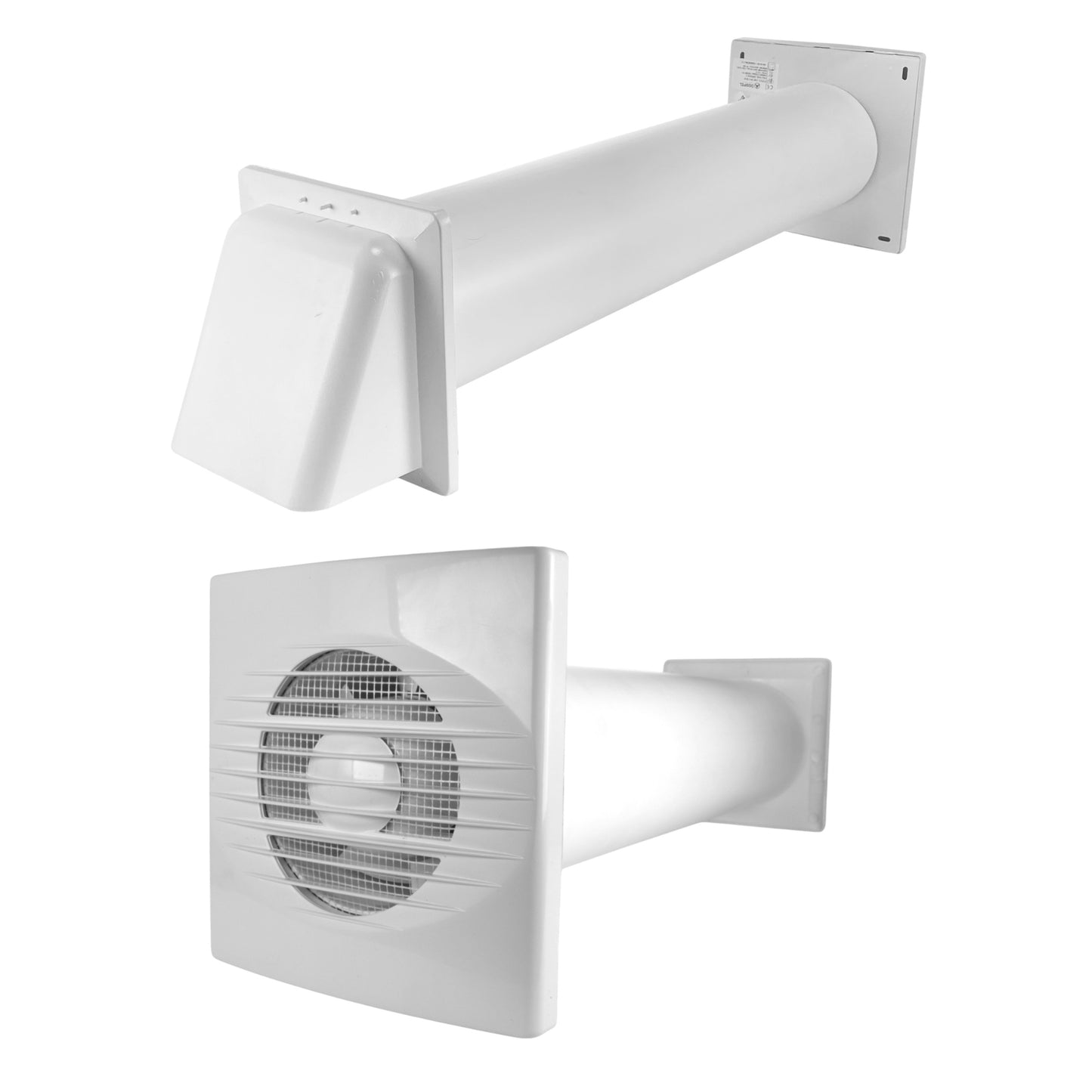 Through Wall Bathroom Ventilation Kit – 100mm Extractor Fan with Timer, Humidistat, 50cm PVC Duct & Louvre Vent – Quiet Ventilation for Toilet, Kitchen, Home & Office