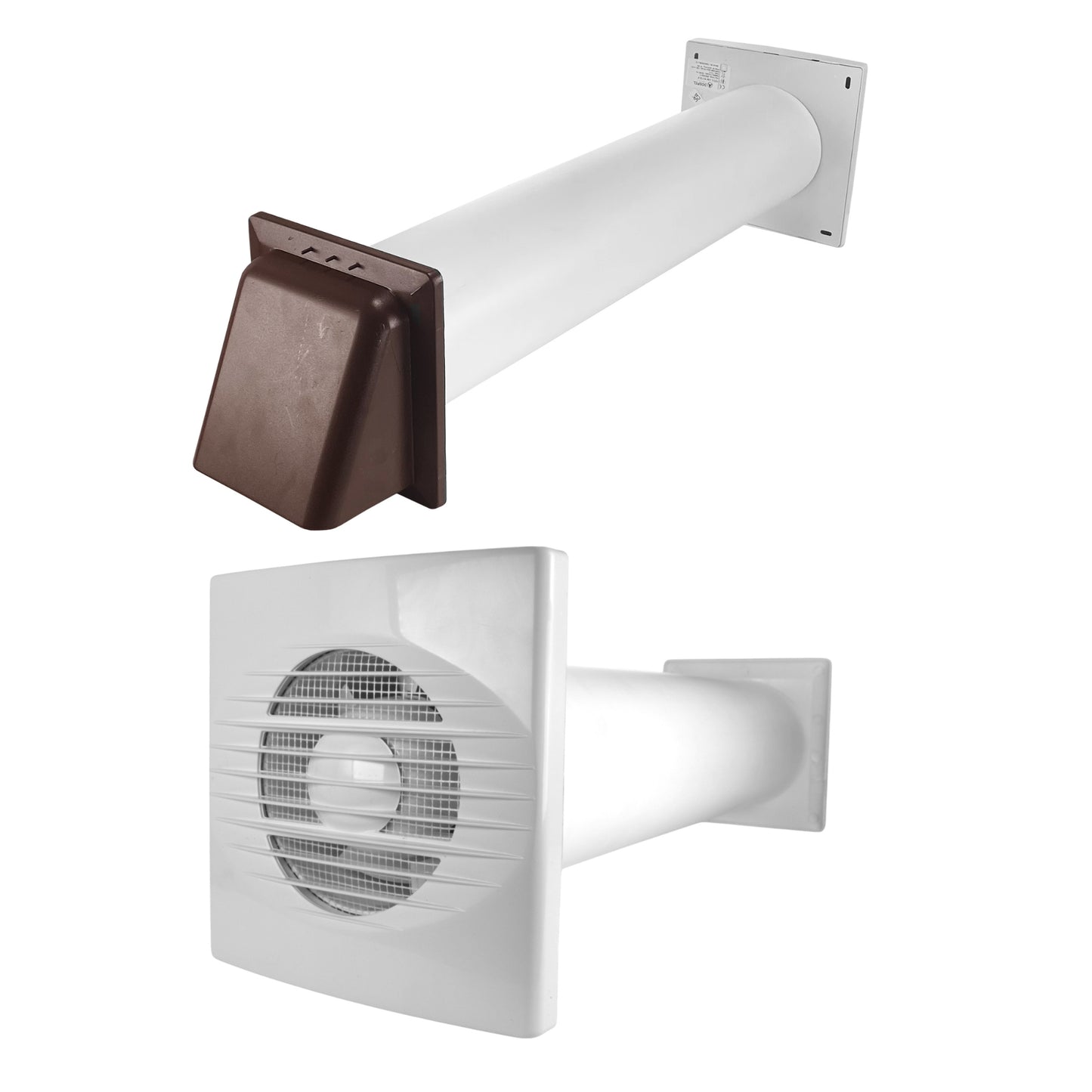 Through Wall Bathroom Ventilation Kit – 100mm Extractor Fan with Timer, Humidistat, 50cm PVC Duct & Louvre Vent – Quiet Ventilation for Toilet, Kitchen, Home & Office