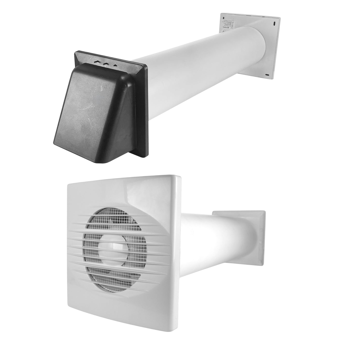 Through Wall Ventilation Kit – 100mm Bathroom Extractor Fan with Timer, 50cm Duct Pipe & External Louvre Vent – Quiet IPX4 Rated Fan – Ideal for Bathroom, Toilet, Kitchen, Home & Office Use
