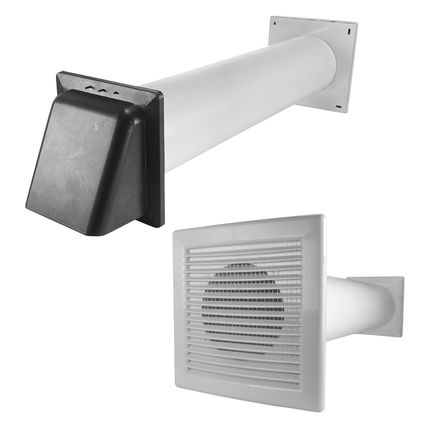 Through Wall Ventilation Kit – Louvre Vent with Fly Mesh, External Vent with Damper & 50cm Rigid Duct Pipe – Air Vent Cover for Bathroom, Kitchen, Home & Commercial Use