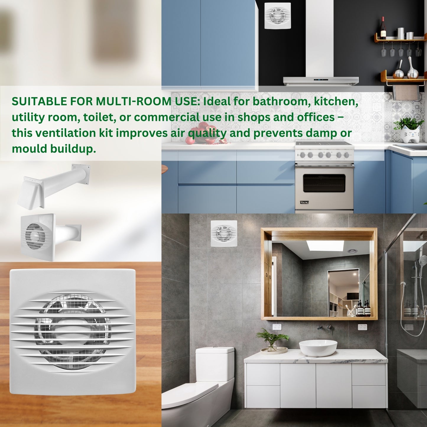 Through Wall Bathroom Ventilation Kit – 100mm Extractor Fan with Timer, Humidistat, 50cm PVC Duct & Louvre Vent – Quiet Ventilation for Toilet, Kitchen, Home & Office