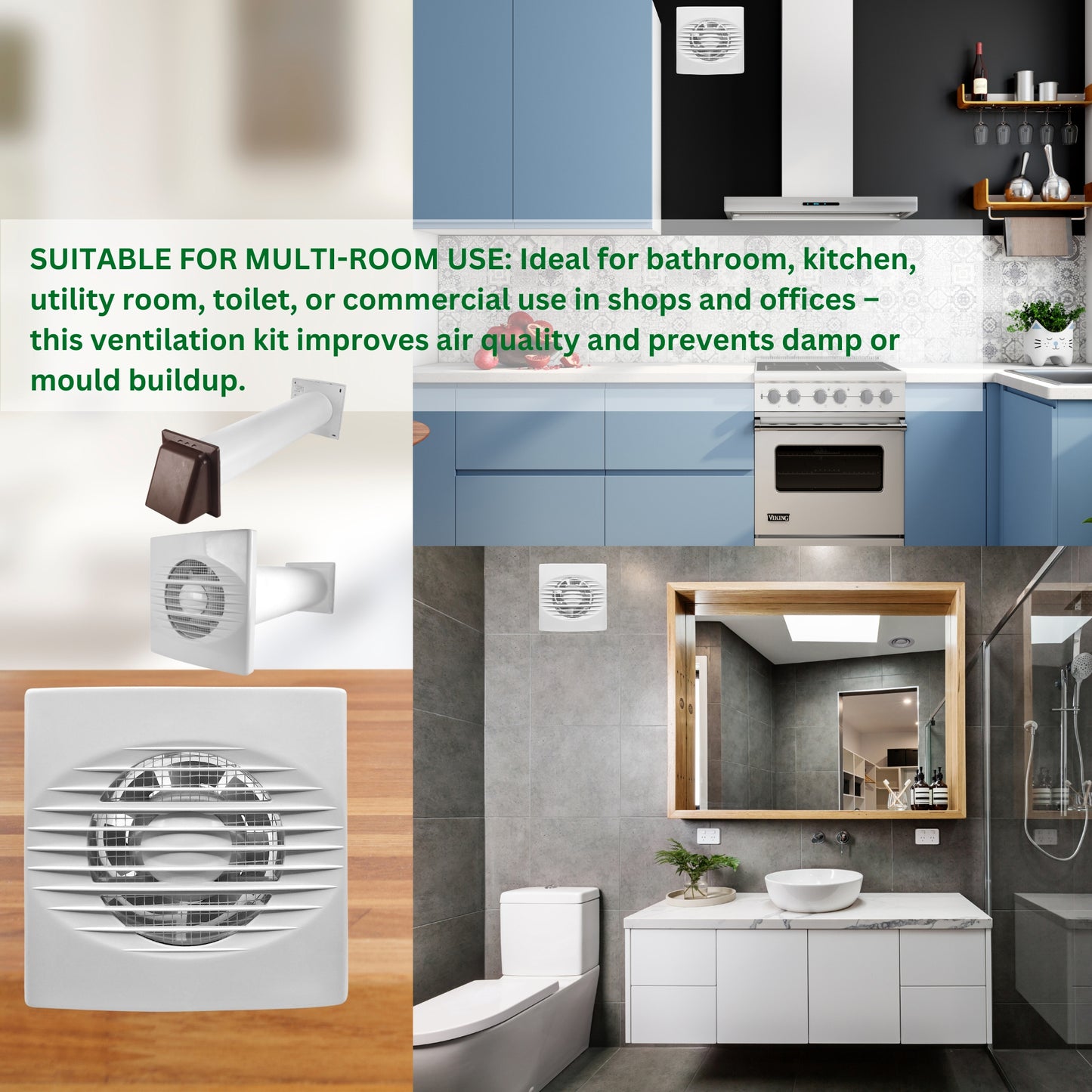 Through Wall Ventilation Kit – 100mm Bathroom Extractor Fan with Timer, 50cm Duct Pipe & External Louvre Vent – Quiet IPX4 Rated Fan – Ideal for Bathroom, Toilet, Kitchen, Home & Office Use