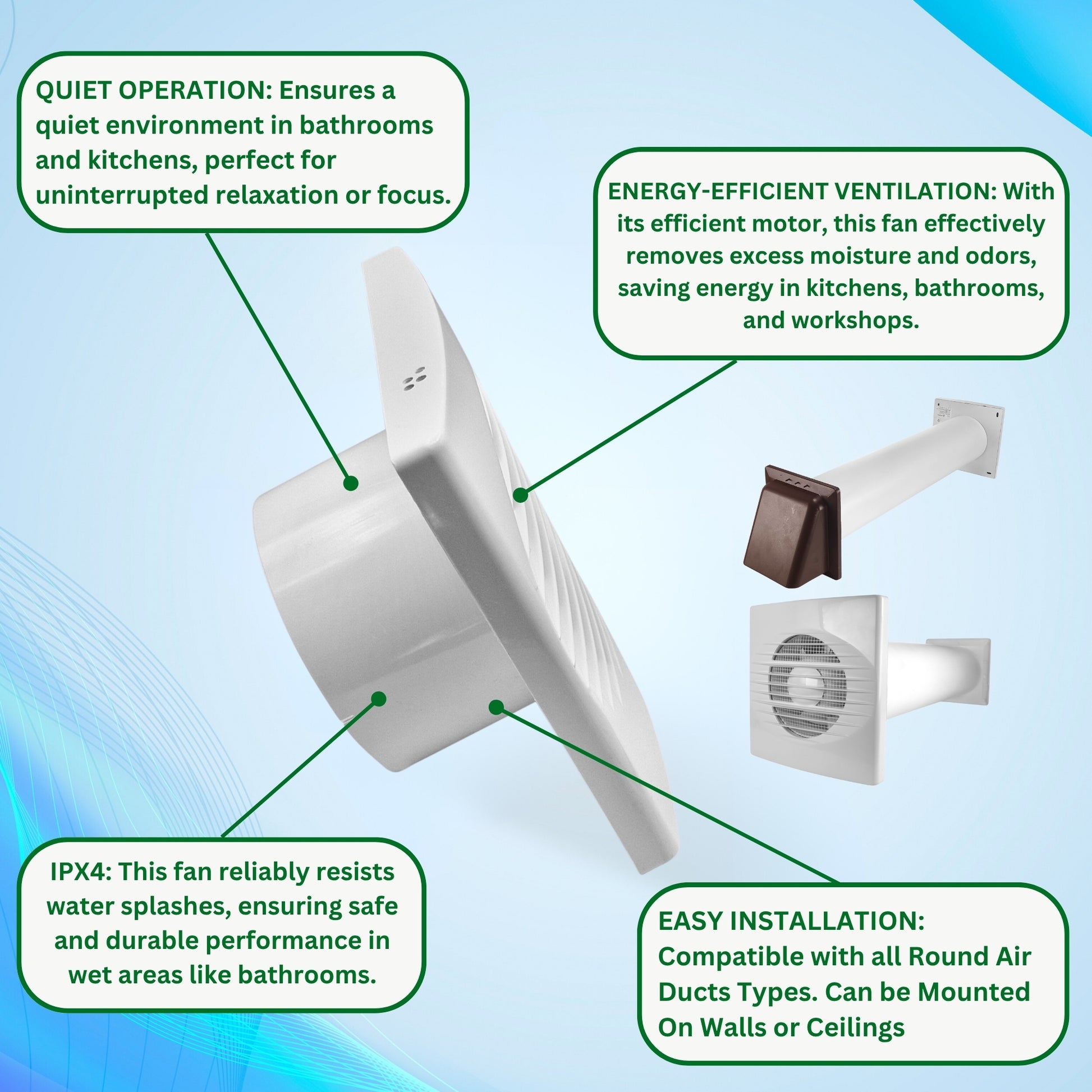 Through Wall Ventilation Kit – 100mm Bathroom Extractor Fan with 50cm Duct Pipe & External Louvre Vent – Quiet IPX4 Rated Fan – Ideal for Bathroom, Toilet, Kitchen, Home & Commercial Use