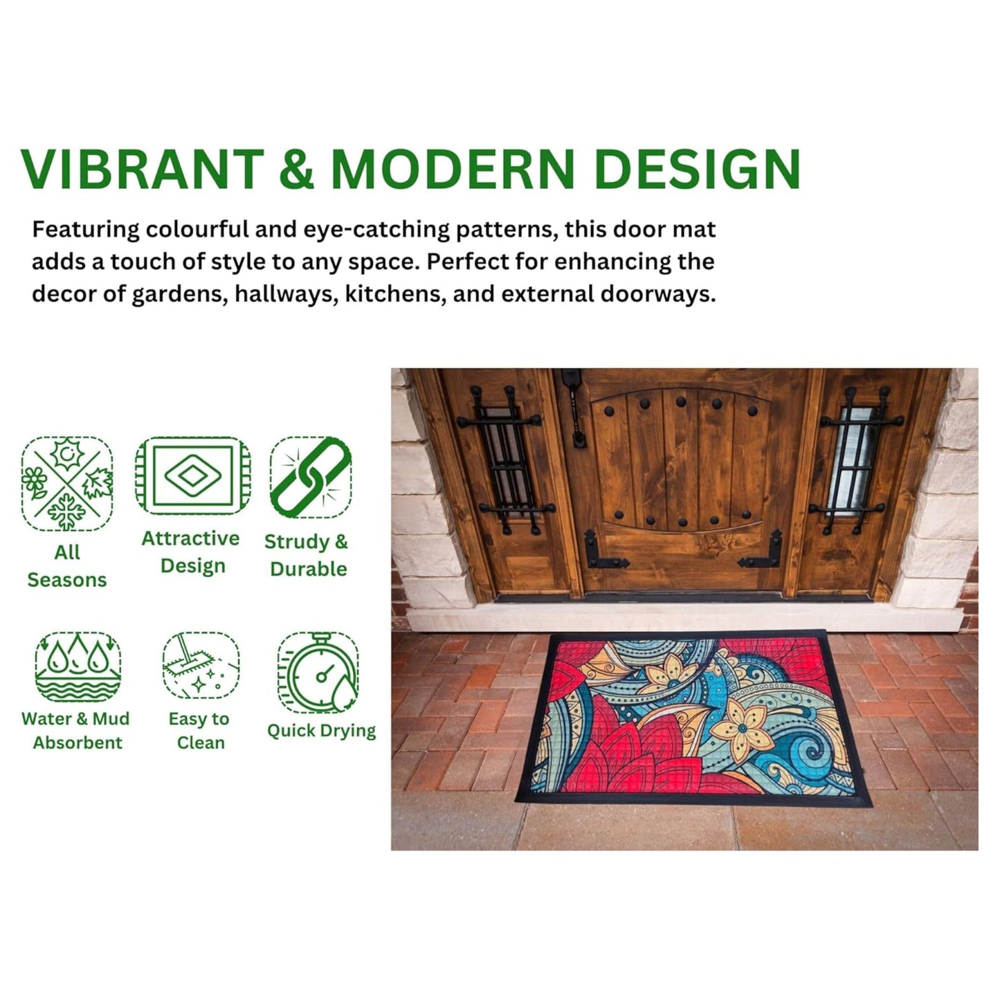 Washable Non-Slip Door Mat - Heavy Duty Ultra-Absorbent Dirt Trapper for Dogs, Mud & Shoes - Indoor/Outdoor Rubber Entrance Rug for Home, Garden & Hallway (75x45cm)