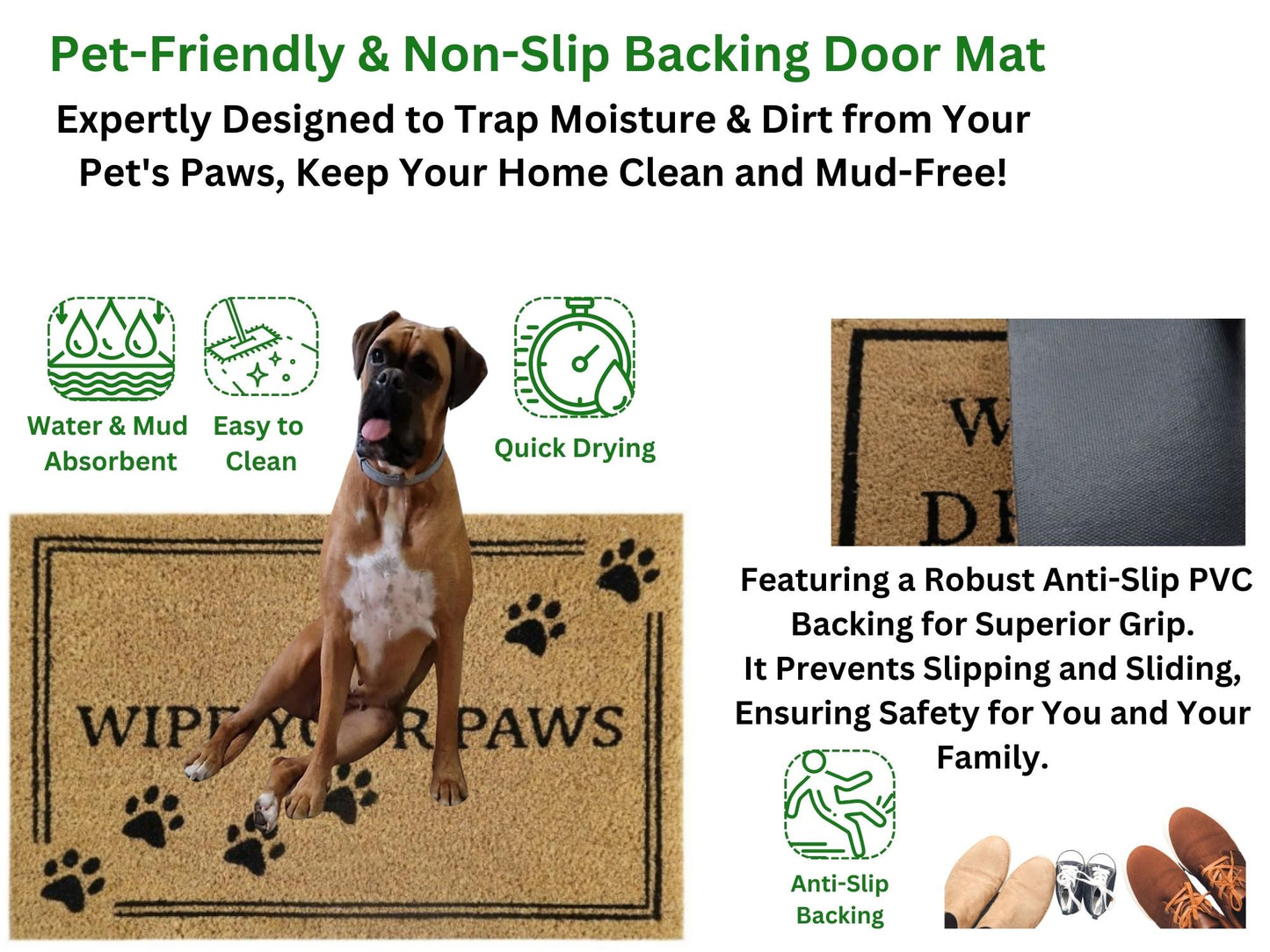 Coir Door Mat (60x40cm) - Non-Slip & Absorbent, Indoor/Outdoor, Eco-Friendly