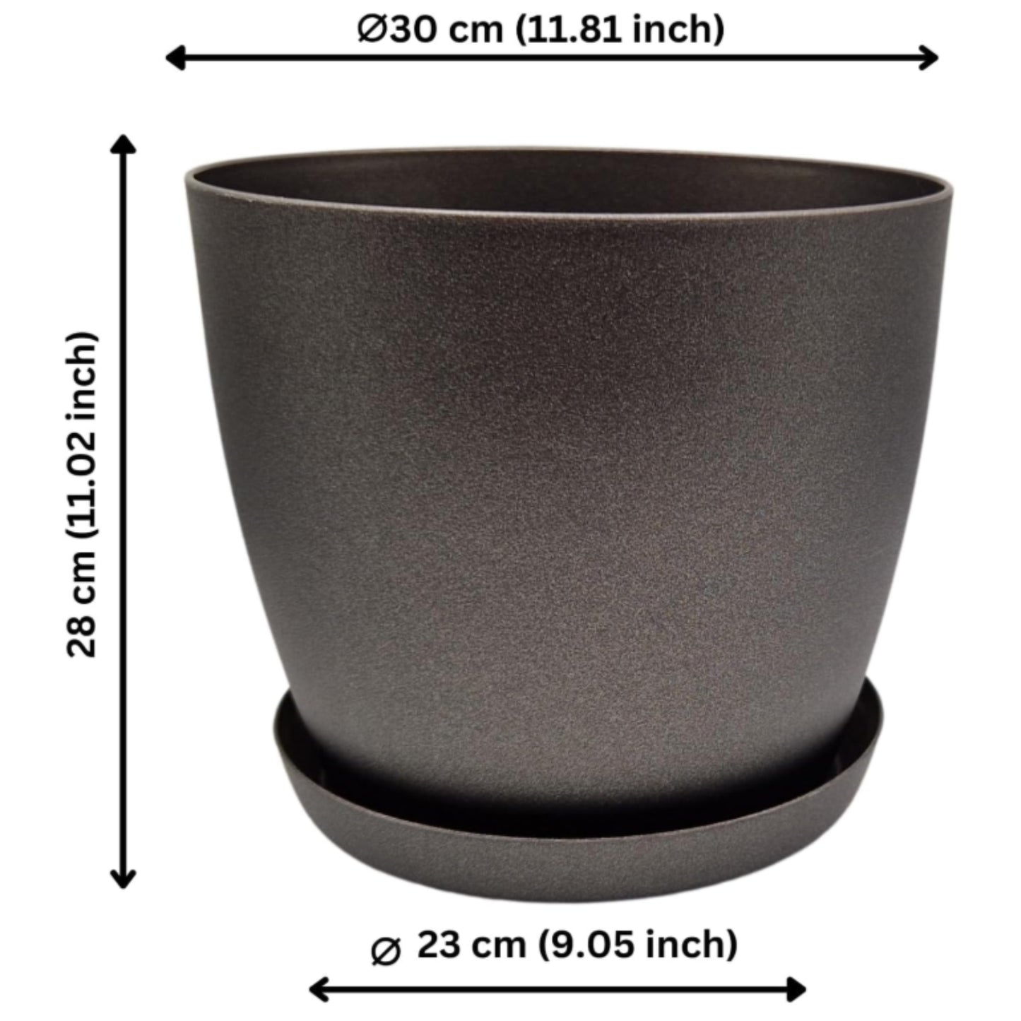 Elegant Graphite 30cm Plant Pot with Saucer – Modern Matte Finish Indoor & Outdoor Flower Planter for Houseplants, Herbs & Succulents – Durable Plastic Decorative Garden Pot