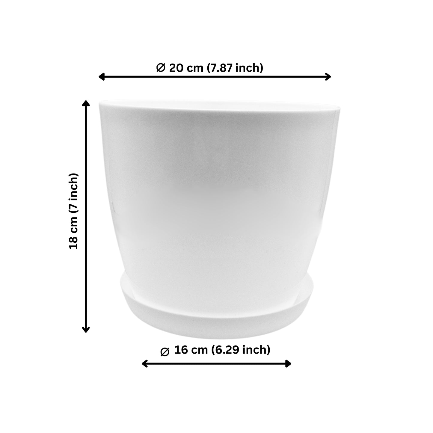 Plant Pots Indoor 20cm with Saucer – Stylish Glossy Plastic Flower Pot – Durable Indoor & Outdoor Planter for House Plants, Herbs, & Succulents