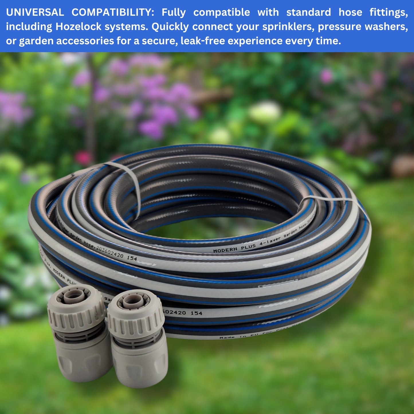 Garden Hose – 4-Layer Flexible Hose Pipe with 2 Universal Hose Connectors – Kink-Resistant, UV-Protected, Durable PVC Watering Hose for Garden, Car Wash & Outdoor Use