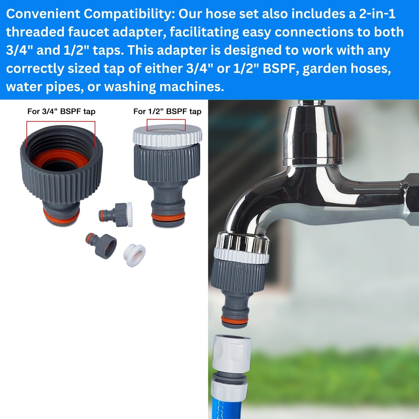 Premium 3-Layer Food Grade Water Hose Pipe | 10m, 1/2" | Includes Faucet, Double Male & Click-Lock Connectors | Motorhome, Caravan & Campervan Accessories | Campers & Motorhome Gadgets