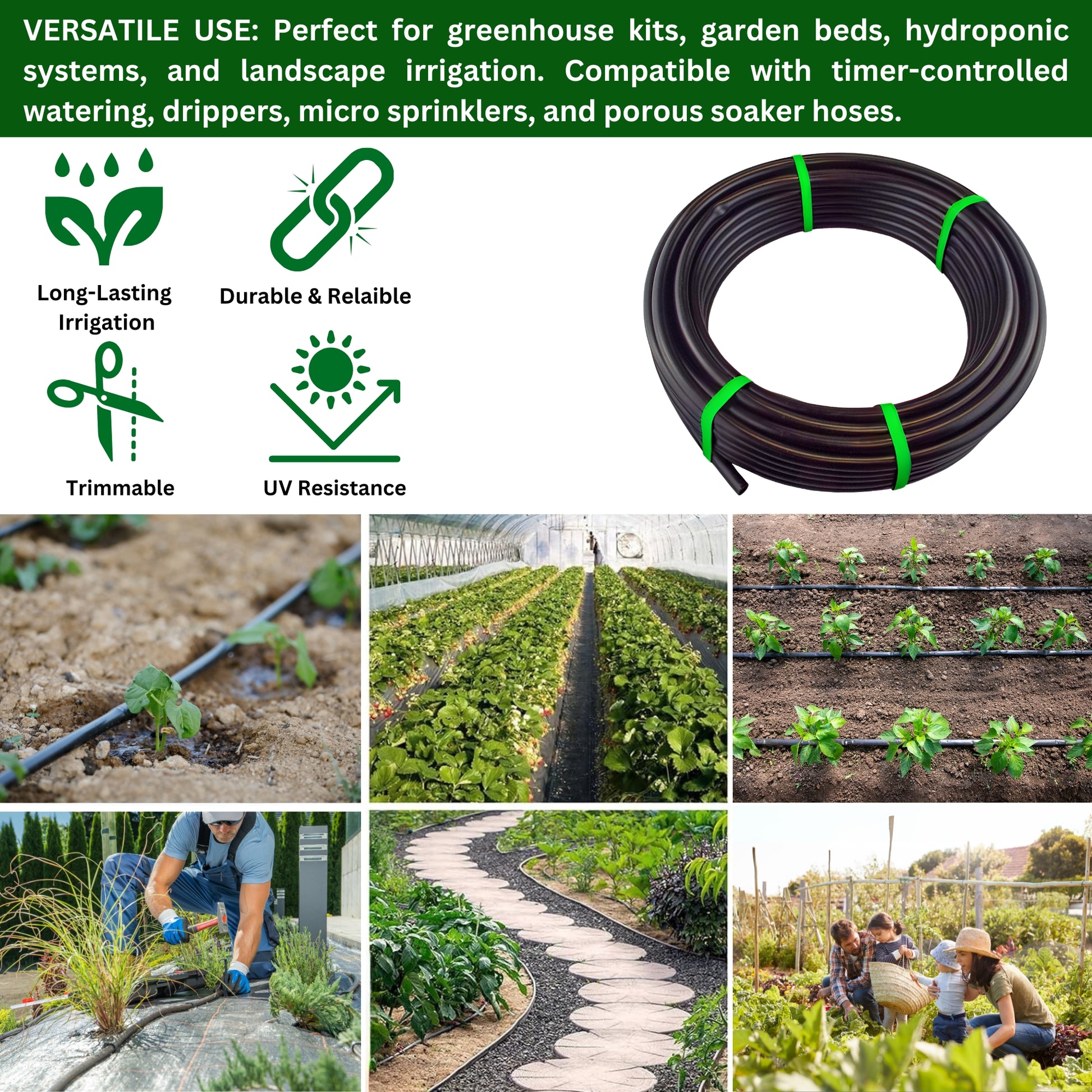 Irrigation Pipe 13mm / 16mm LDPE Garden Watering Hose – Heavy Duty UV Resistant Black Tubing Roll for Drip System, Greenhouse, Outdoor Plant Irrigation – Flexible Hose Pipe
