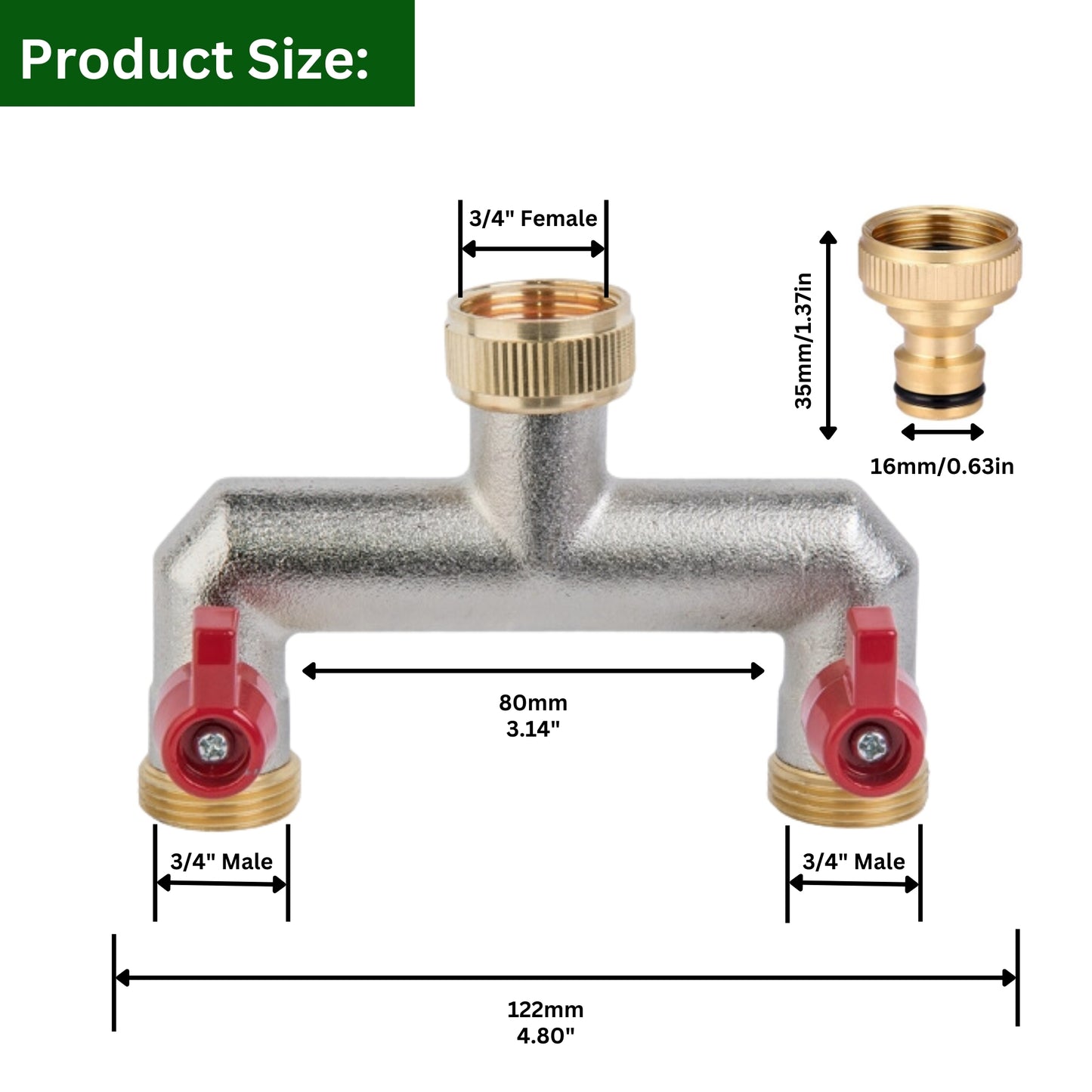 Brass 2-Way Garden Hose Tap Splitter with 2 Faucet Adapters & PTFE Tape – Durable 3/4" Outdoor Tap Connector with Individual Valves | Brass Hose Connector for Garden, Kitchen & Outdoor Use