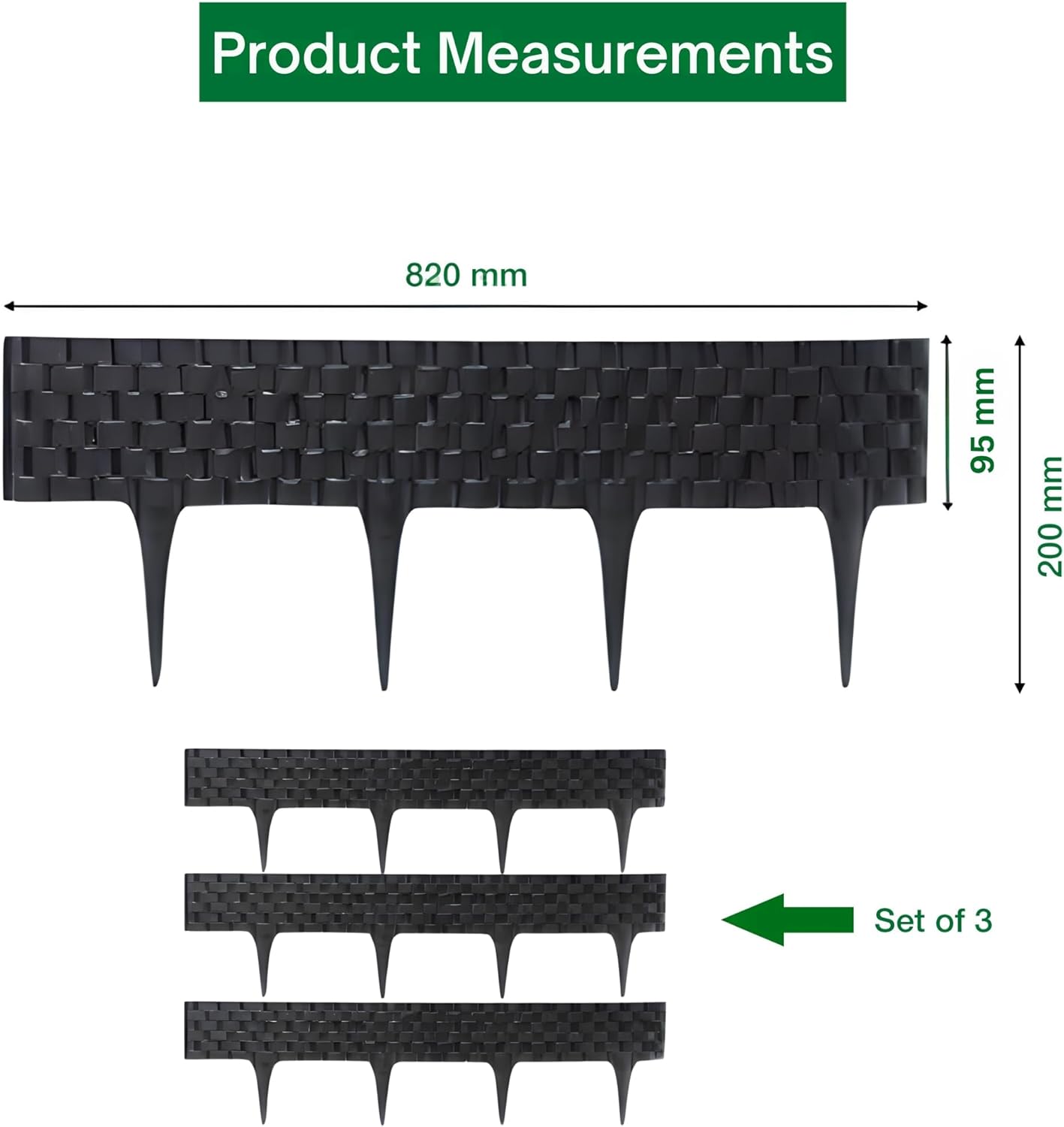 Black, Gray, Brown Rattan Effect Lawn Edging 2.4m - Flexible Plastic Garden Border for Flower Beds & Paths | Weather-Resistant & Recyclable Palisade | Easy Install Edging for Grass, Gravel & Landscape