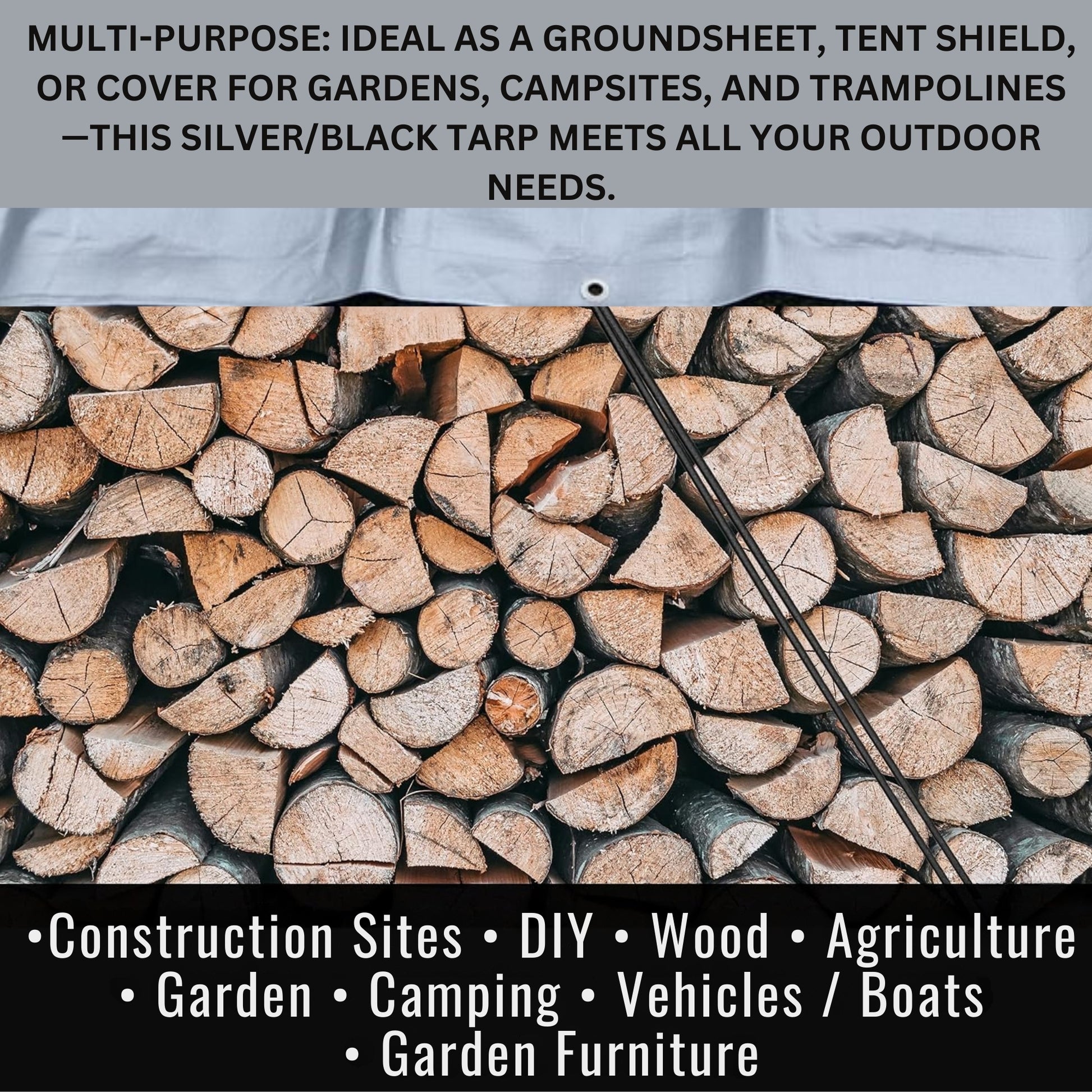 Premium Heavy-Duty Tarpaulin 260 GSM - Waterproof, UV & Frost-Resistant Cover - Versatile for Camping, Garden, Gazebo, Trailer - Silver/Black Sheet with Reinforcement Edge