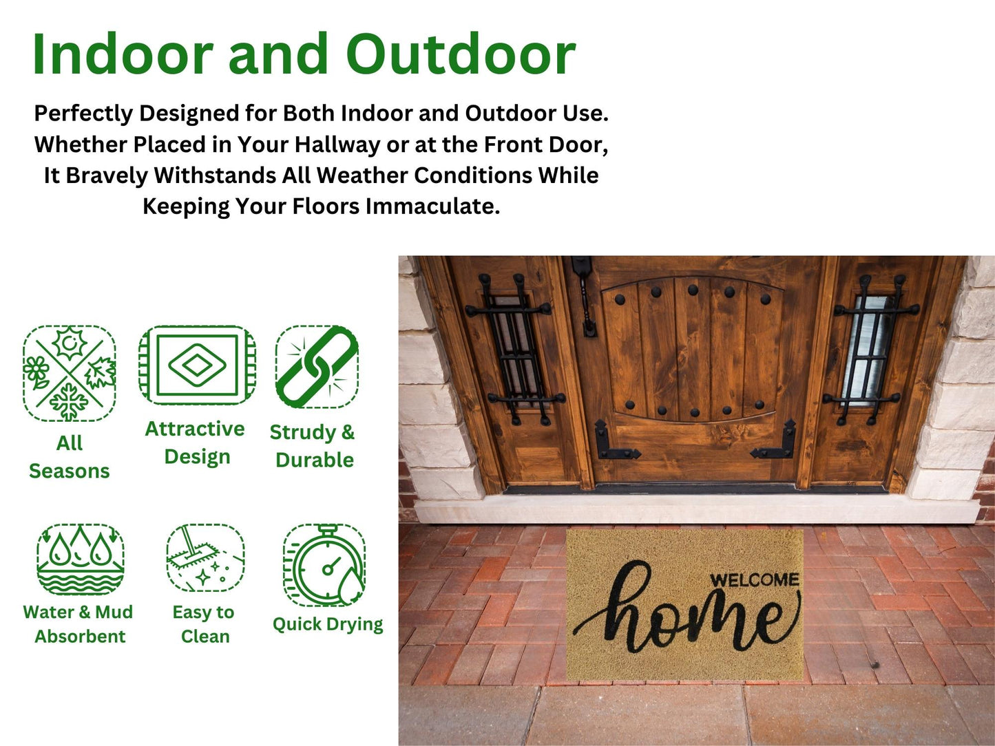 Coir Door Mat (60x40cm) - Non-Slip & Absorbent, Indoor/Outdoor, Eco-Friendly