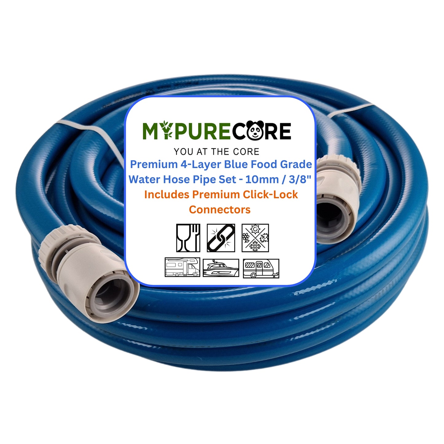Food Grade Water Hose 10mm & 12mm - Hot & Cold Water Pipe Caravan, Boat & Garden