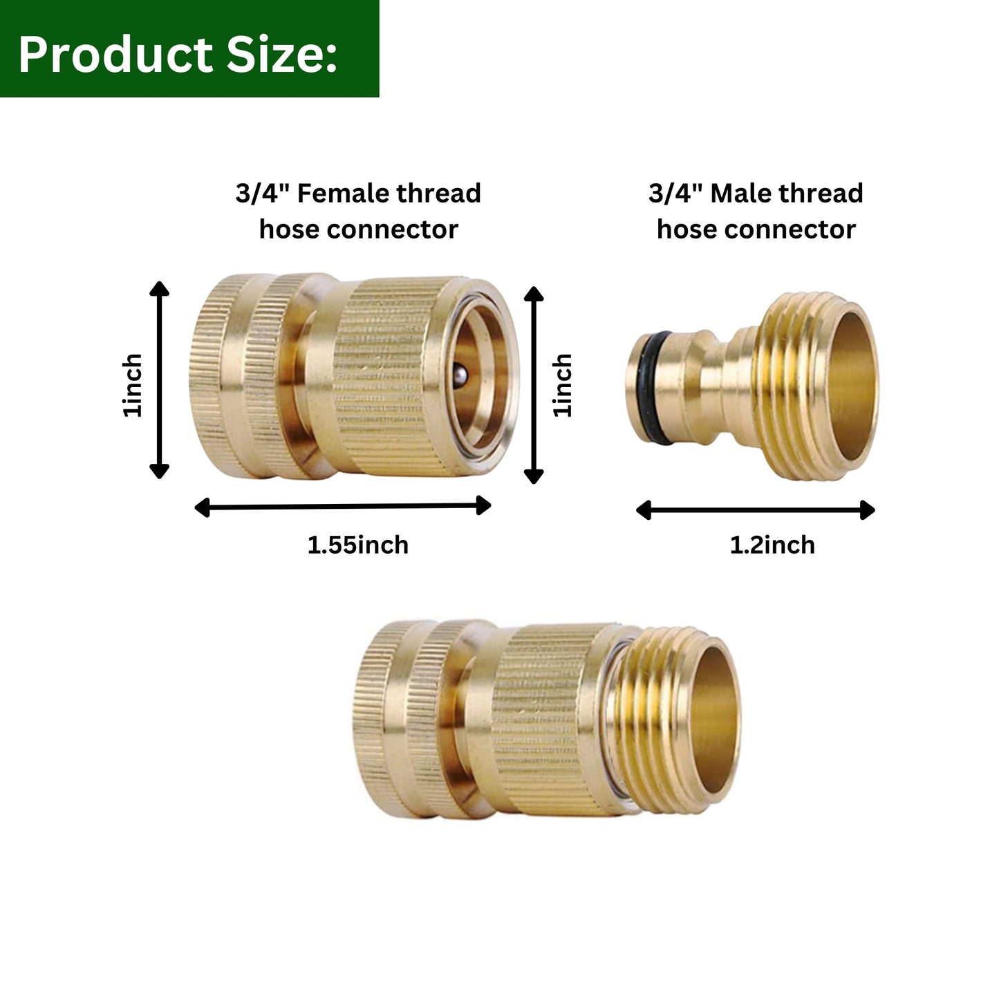Brass Hose Connector Set - 3/4 Inch Female Thread Tap & Male Quick Connectors + PTFE Tape | Universal Outdoor Tap Adapter for Garden Hoses & Fittings | Leak-Free, Garden & Hose Accessories