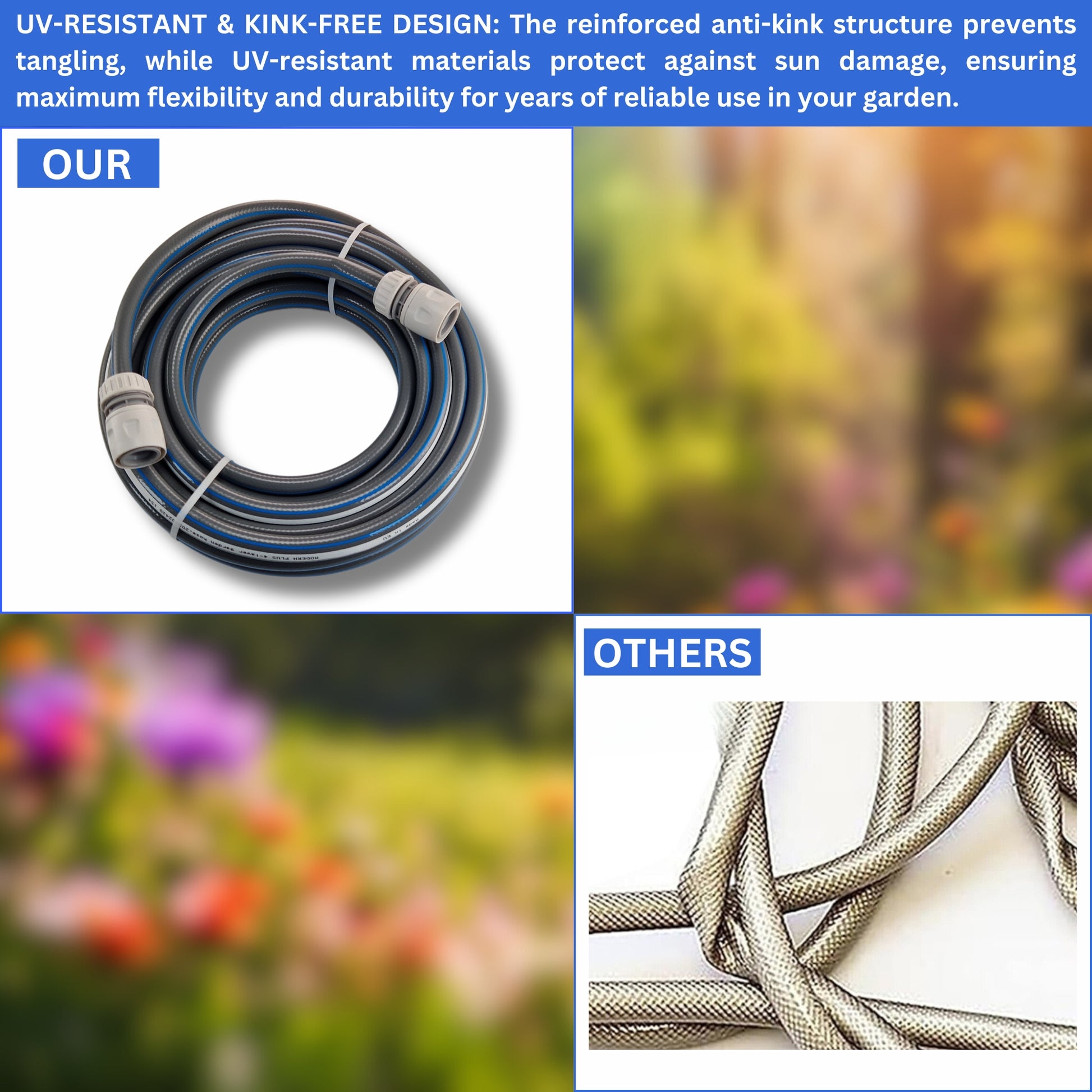Garden Hose – 4-Layer Flexible Hose Pipe with 2 Universal Hose Connectors – Kink-Resistant, UV-Protected, Durable PVC Watering Hose for Garden, Car Wash & Outdoor Use