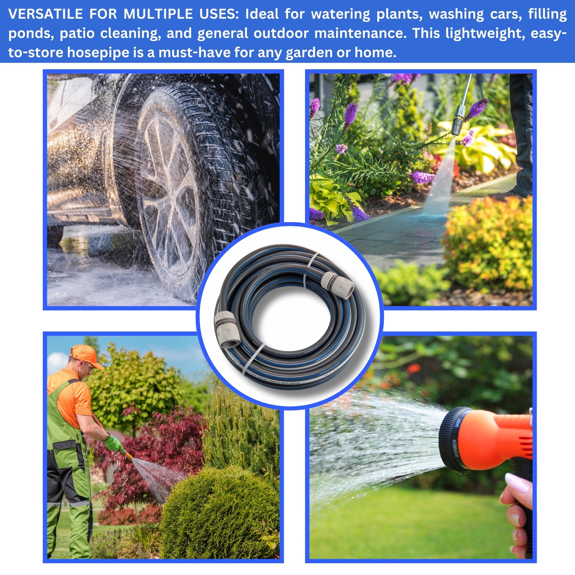 Garden Hose – 4-Layer Flexible Hose Pipe with 2 Universal Hose Connectors – Kink-Resistant, UV-Protected, Durable PVC Watering Hose for Garden, Car Wash & Outdoor Use