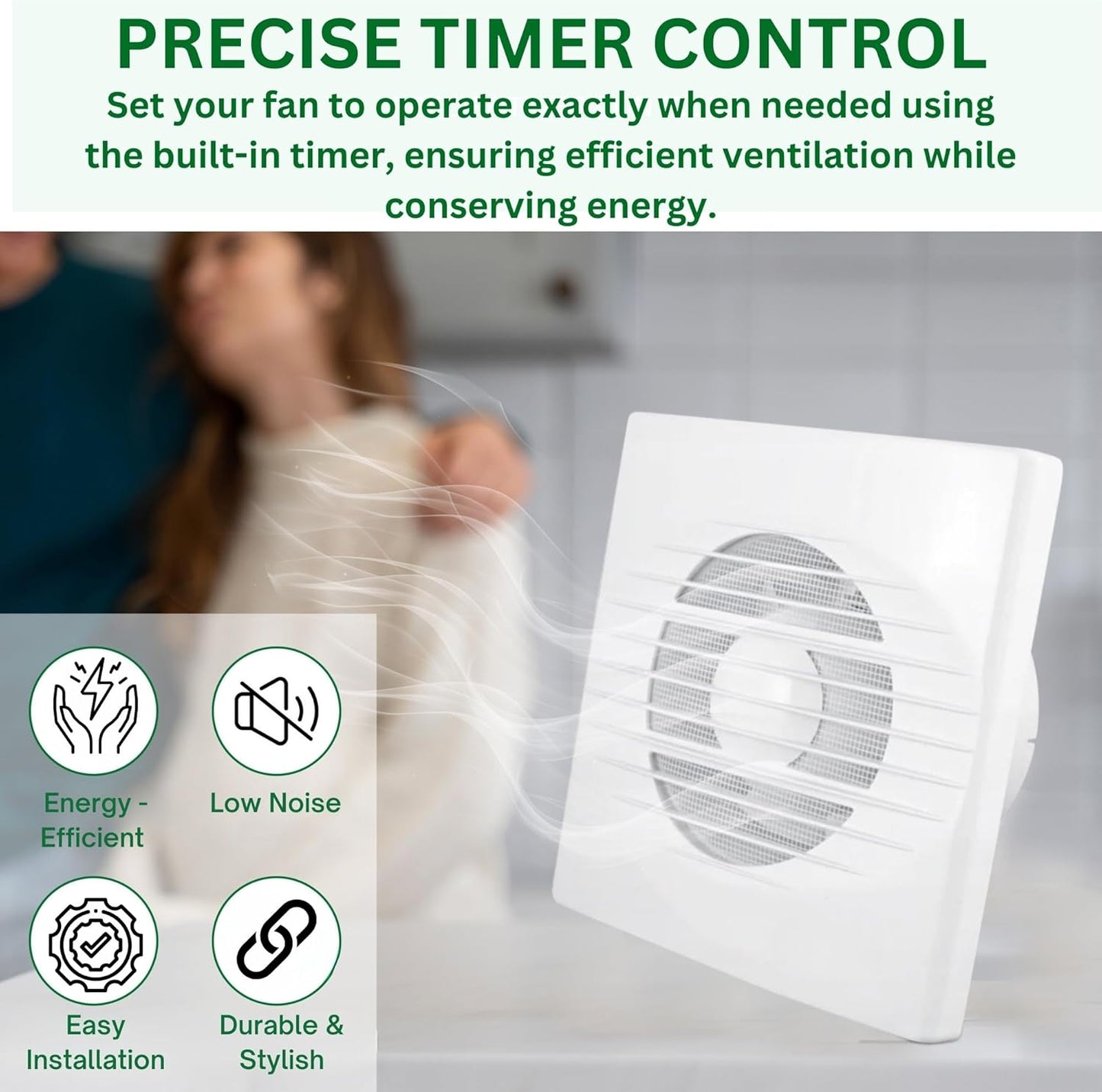 Through Wall Ventilation Kit – 100mm Bathroom Extractor Fan with Timer, 50cm Duct Pipe & External Louvre Vent – Quiet IPX4 Rated Fan – Ideal for Bathroom, Toilet, Kitchen, Home & Office Use