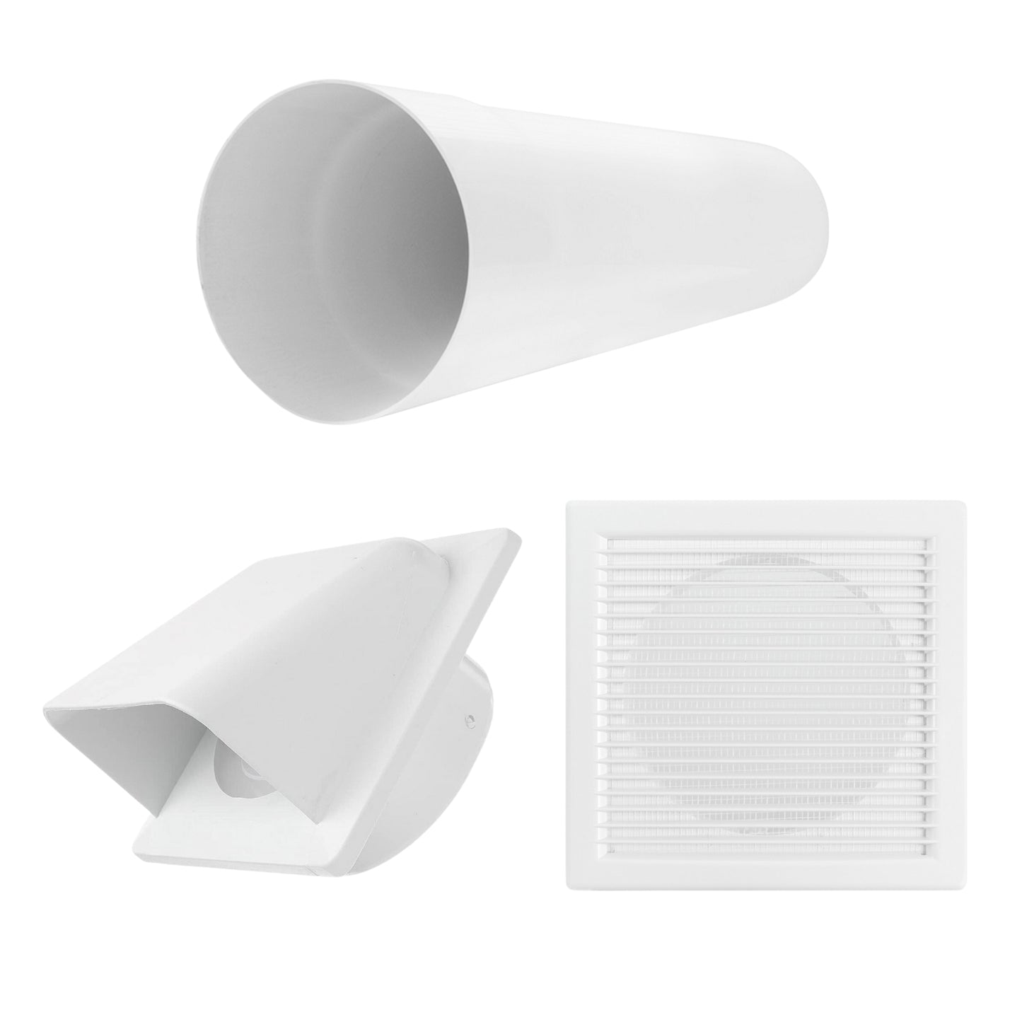 Through Wall Ventilation Kit – Louvre Vent with Fly Mesh, External Vent with Damper & 50cm Rigid Duct Pipe – Air Vent Cover for Bathroom, Kitchen, Home & Commercial Use