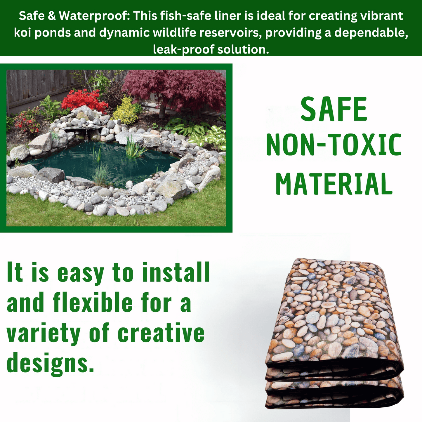 Heavy-Duty 300GSM Pond Liner - Premium HDPE Liner with Pebble Design for Ponds, Waterfalls & Fountains – UV & Tear Resistant, Ideal for Garden Koi Ponds & Water Features