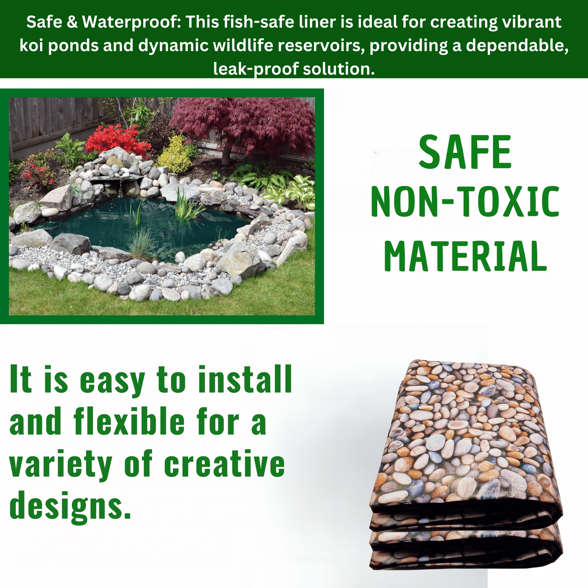 Heavy-Duty 300GSM Pond Liner - Premium HDPE Liner with Pebble Design for Ponds, Waterfalls & Fountains – UV & Tear Resistant, Ideal for Garden Koi Ponds & Water Features