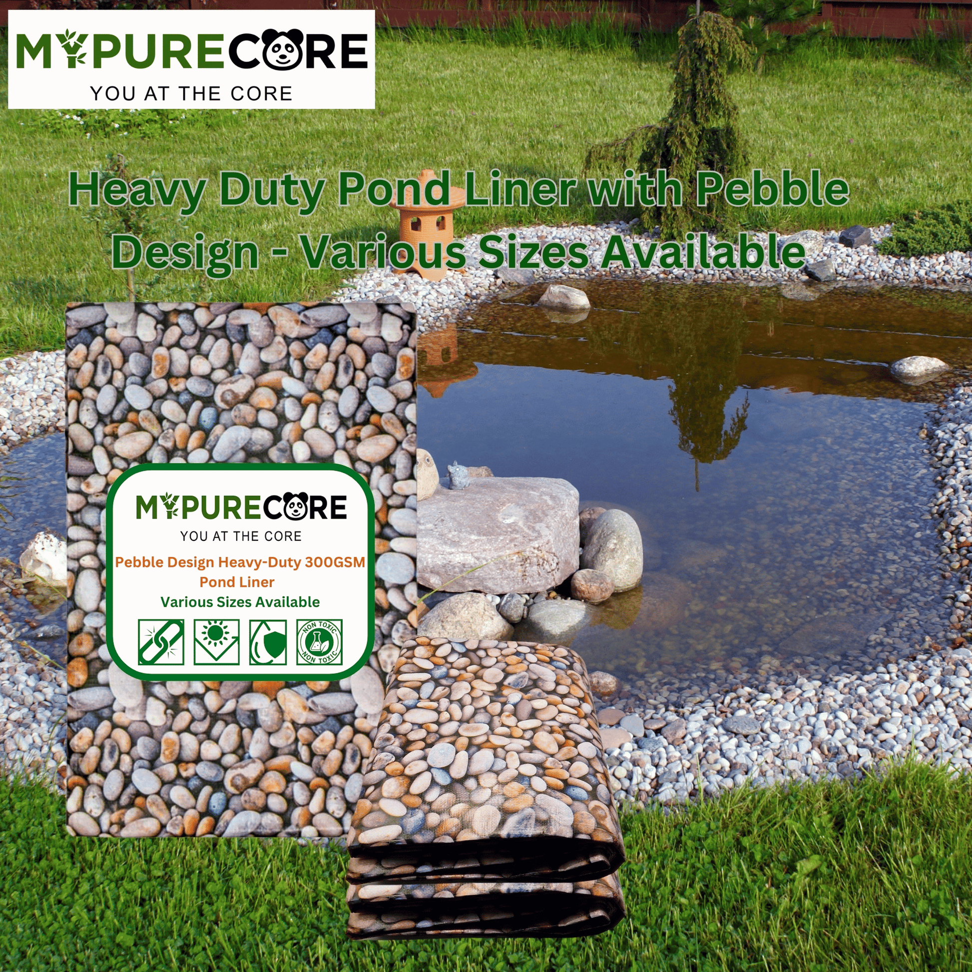 Heavy-Duty 300GSM Pond Liner - Premium HDPE Liner with Pebble Design for Ponds, Waterfalls & Fountains – UV & Tear Resistant, Ideal for Garden Koi Ponds & Water Features