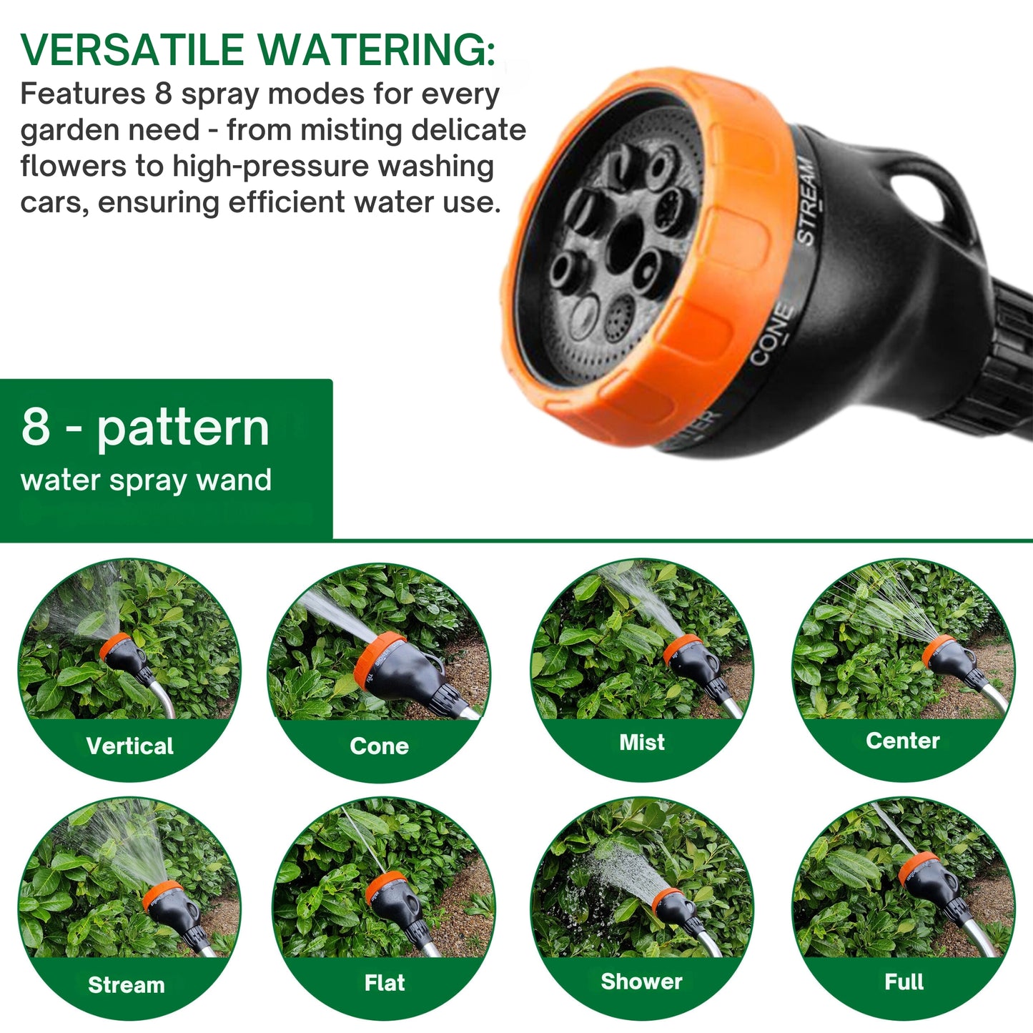 8-Function Heavy Duty Metal Watering Lance 83cm - Telescopic Long Reach Sprayer, Multi Jet Nozzle for Lawn, Garden, Car Wash & Hanging Baskets - Includes Premium Hose Connector
