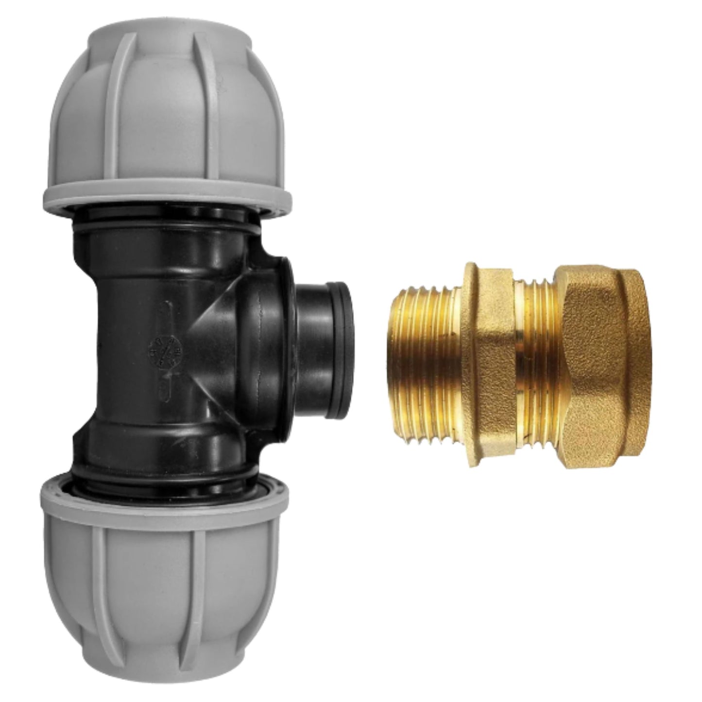 MDPE Compression Fittings to Copper Adaptor Sets - Straight, Elbow, Tee, Valve - 15mm 22mm 28mm 32mm Brass Compression