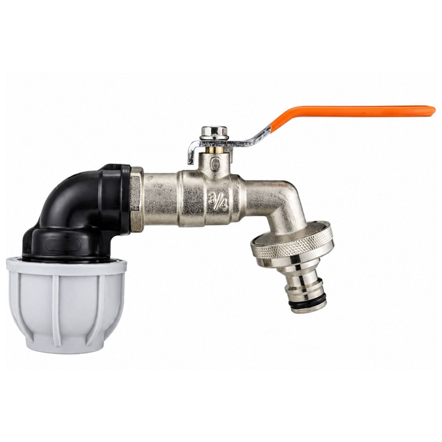 Garden Lever Tap 3/4 BSPM Quick Connect 20/25/32mm MDPE Elbow Fitting Including PTFE Tape