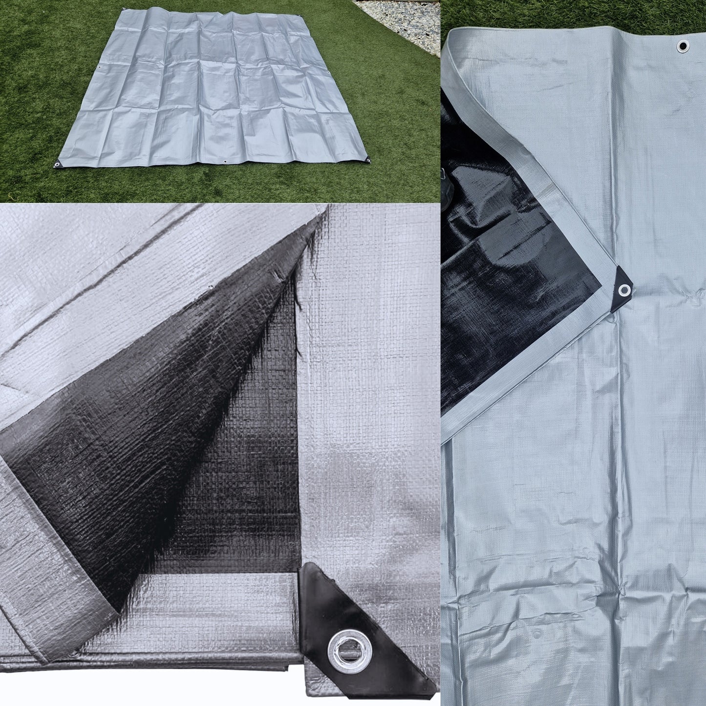Premium Heavy-Duty Tarpaulin 260 GSM - Waterproof, UV & Frost-Resistant Cover - Versatile for Camping, Garden, Gazebo, Trailer - Silver/Black Sheet with Reinforcement Edge