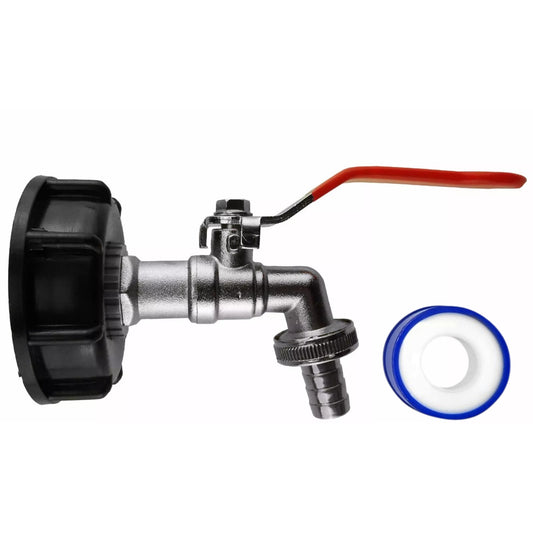 IBC S60X6 Cap with ¾” BSP Thread + Barb Lever Tap & PTFE Tape | Leak-Proof