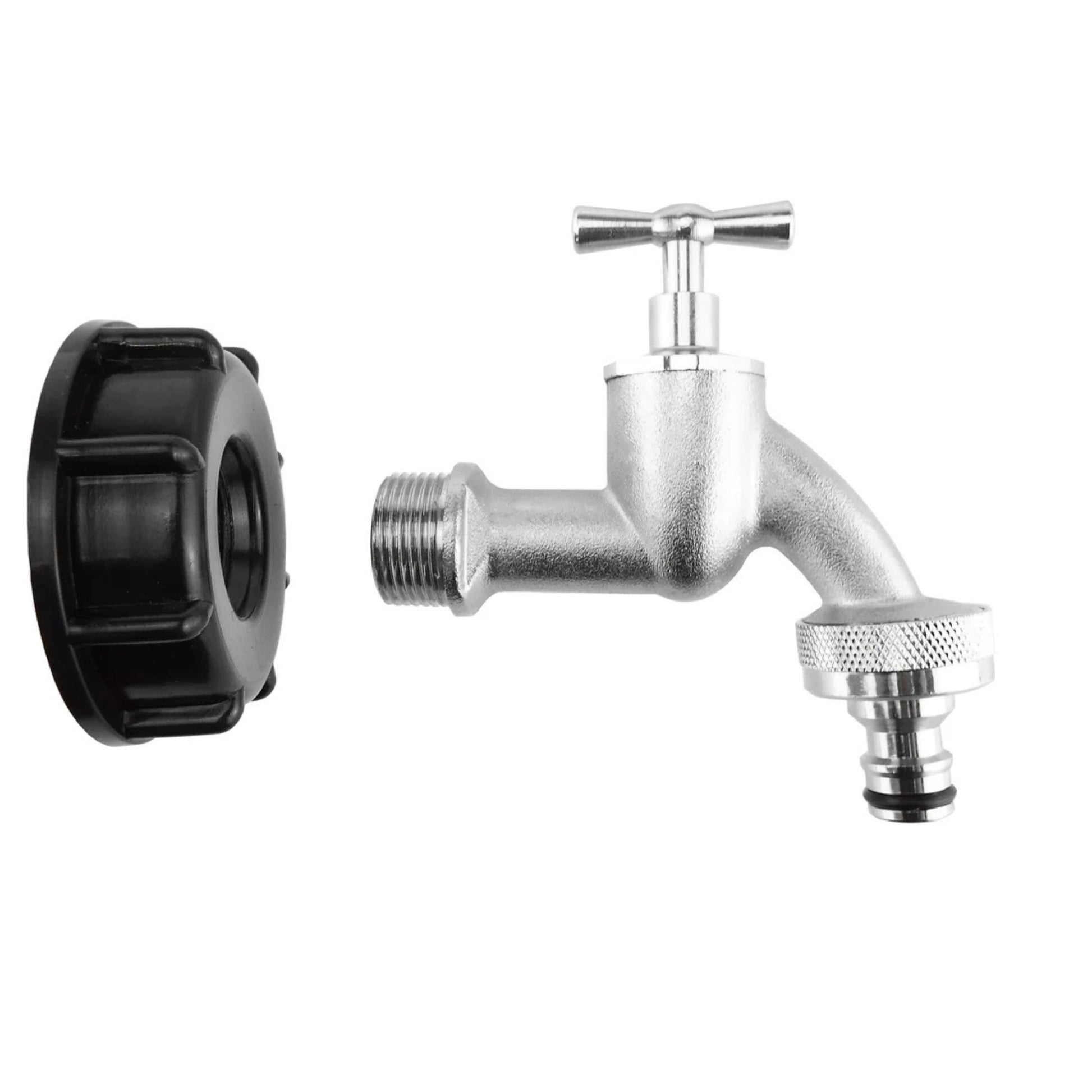 IBC Tote S60X6 Cap Kit with Quick Connect Brass Bib Tap ¾" BSP, Leak-Proof End Cap & Snap-On Hose Connector