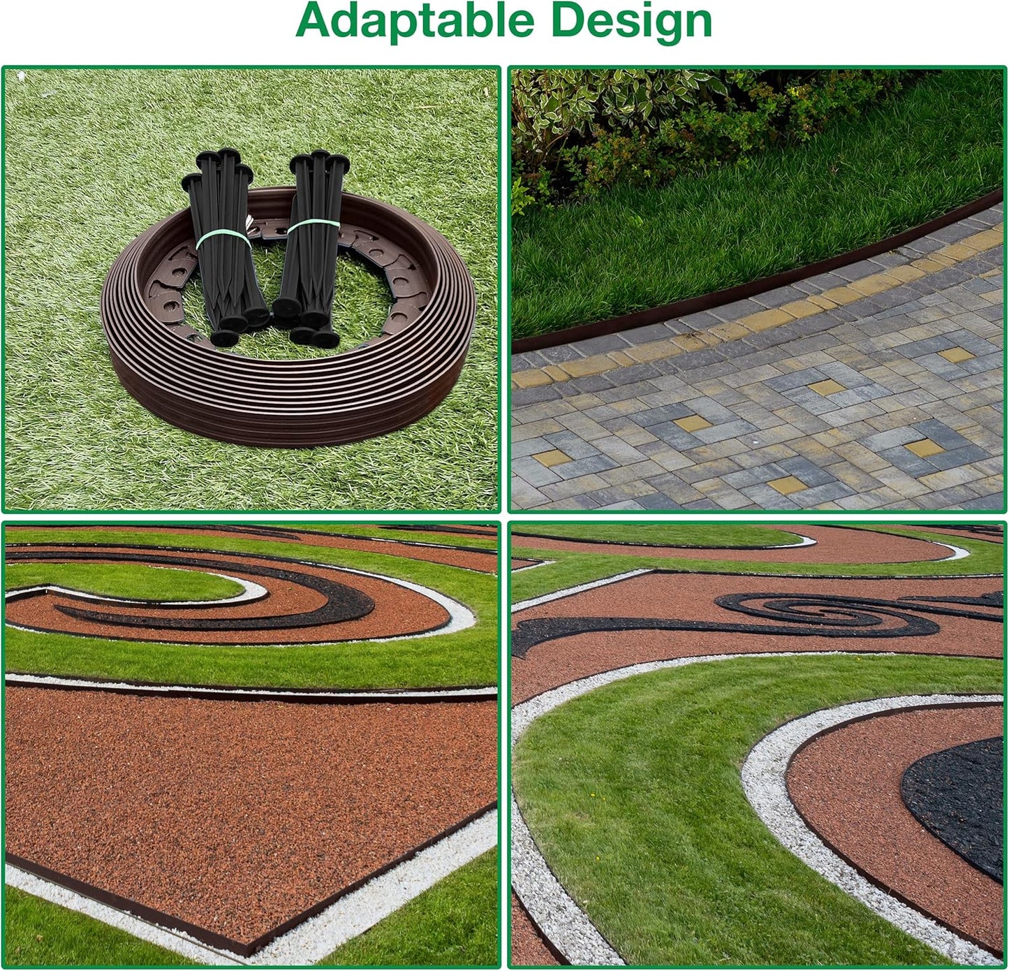 10m of Flexible Brown Garden Edging Border - Complete with 20 Securing Pegs for Perfect Flower Beds, Lawns, and Pavement Design (40mm High)