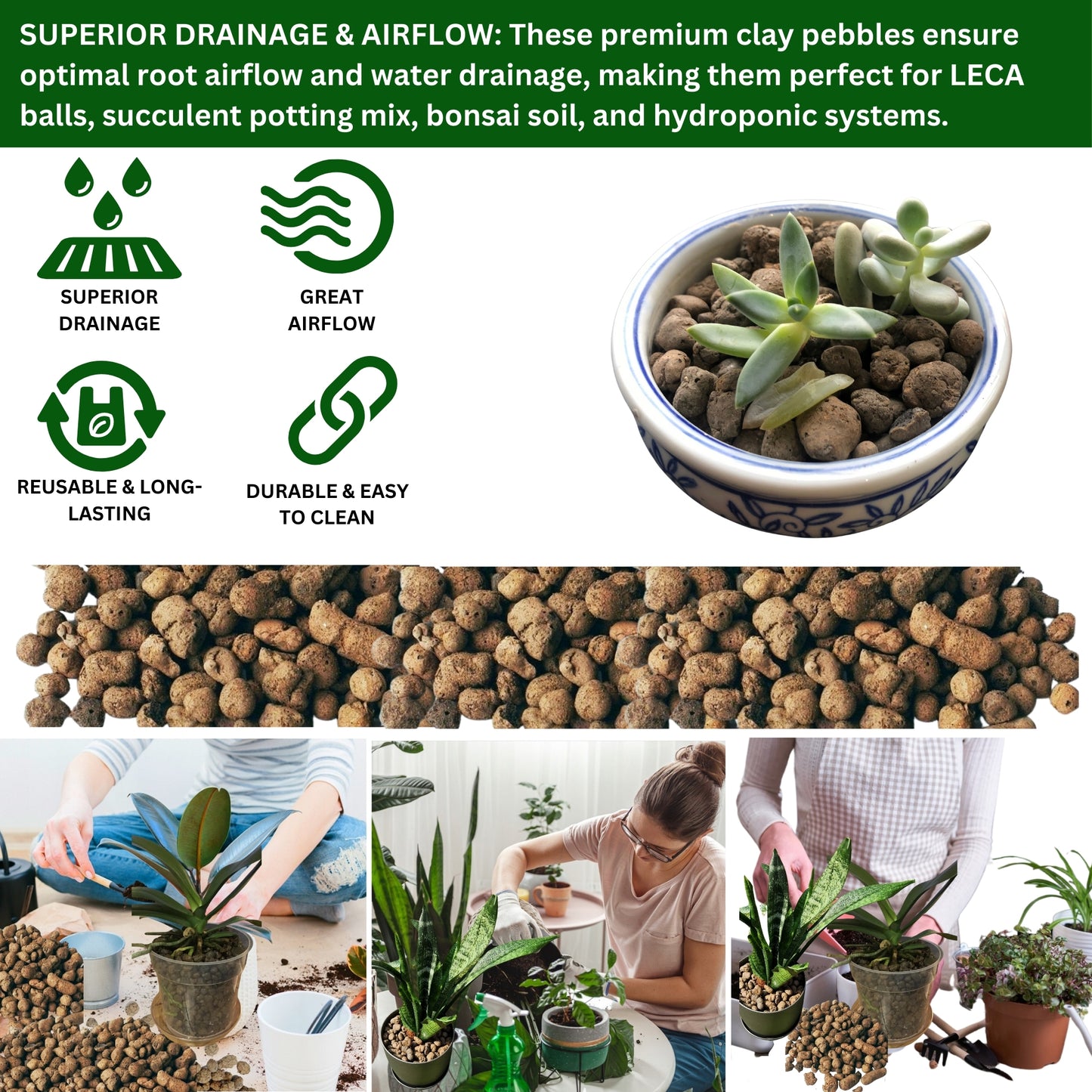 Clay Pebbles for Plant Pots & Hydroponics | LECA Balls Cactus & Succulent Potting Mix, Horticultural Grit, Lava Rock, Decorative Gravel & Drainage for Indoor & Outdoor Plants (10L)
