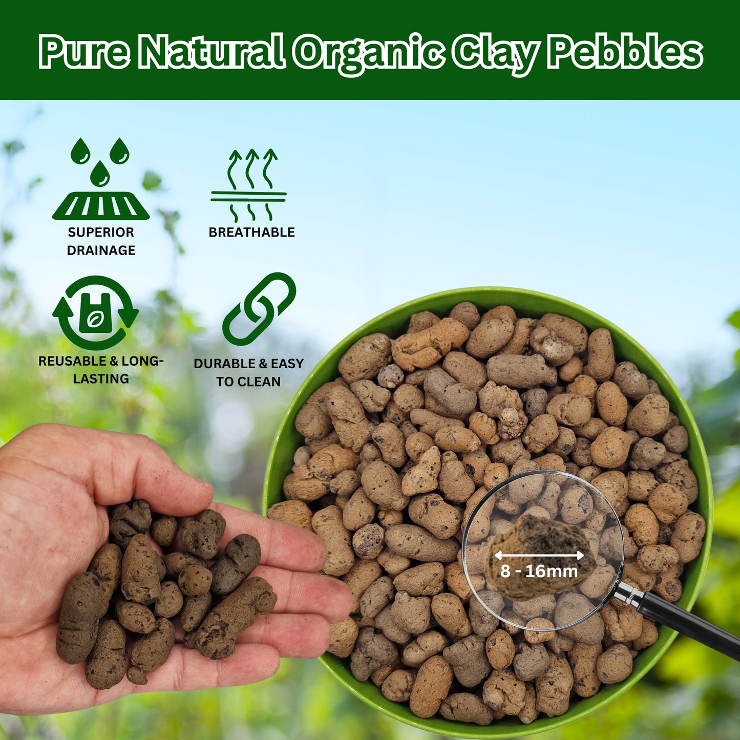 Clay Pebbles for Plant Pots & Hydroponics | LECA Balls Cactus & Succulent Potting Mix, Horticultural Grit, Lava Rock, Decorative Gravel & Drainage for Indoor & Outdoor Plants (5L)