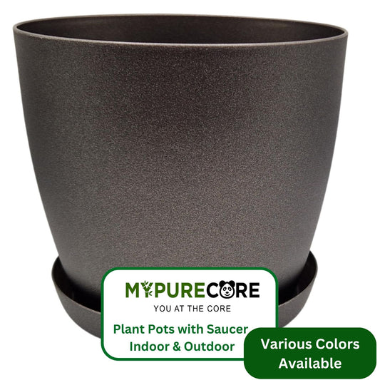 Plant Pots Indoor with Saucer – Elegant Matte Plastic Flower Pot – Durable Indoor & Outdoor Planter for House Plants, Herbs & Succulents
