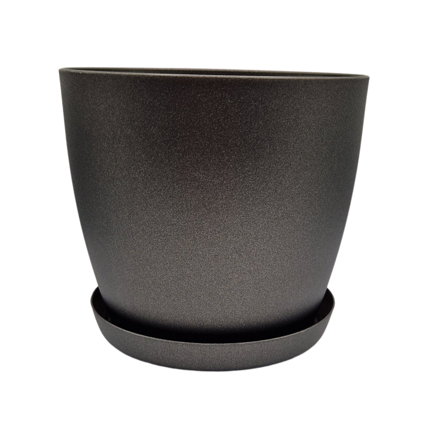 Set of 3 Plant Pots Indoor with Saucers – Matte Plastic Flower Pots (20cm, 18cm, 16cm) – Durable Indoor & Outdoor Planters for House Plants, Herbs & Succulents, Black Graphite