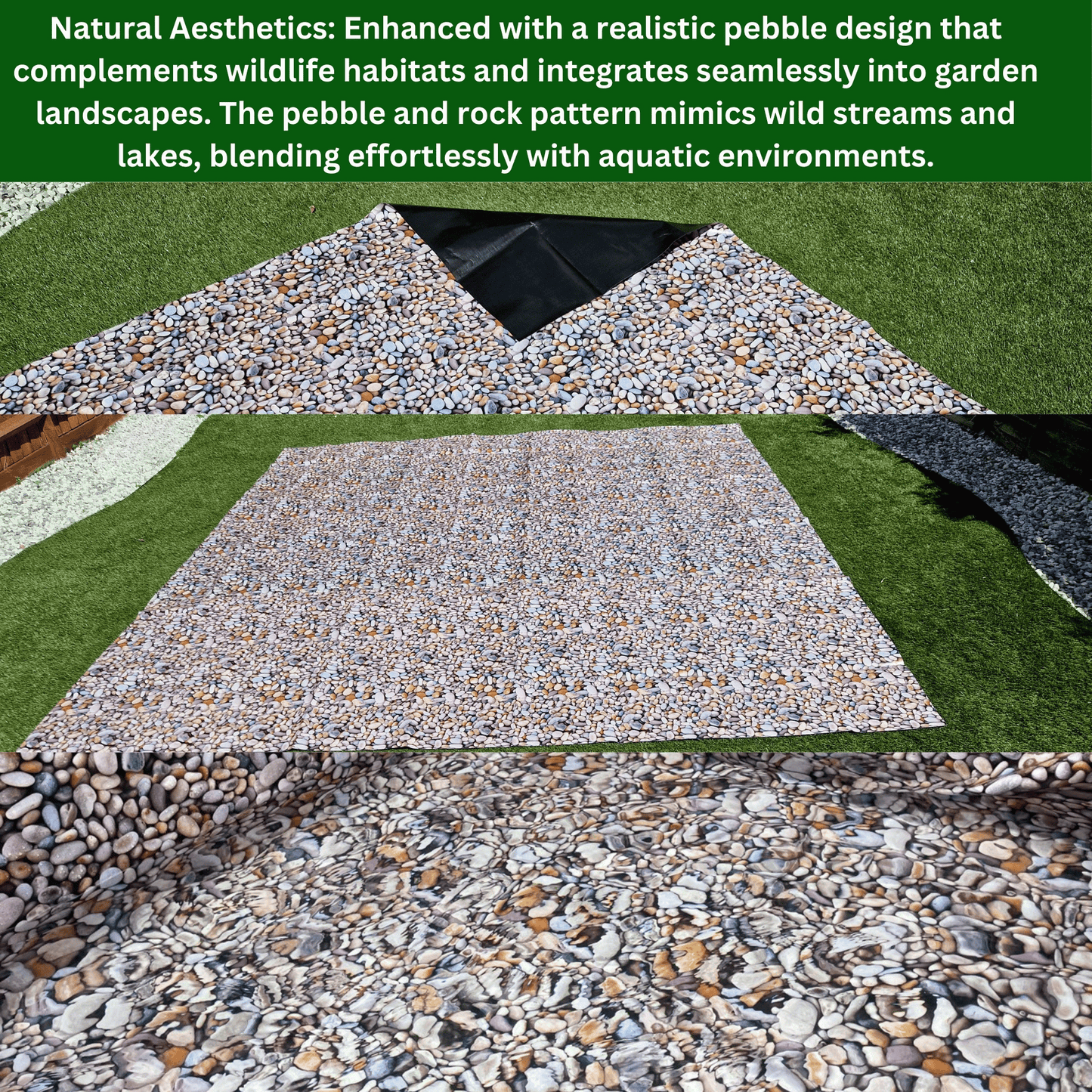 Heavy-Duty 300GSM Pond Liner - Premium HDPE Liner with Pebble Design for Ponds, Waterfalls & Fountains – UV & Tear Resistant, Ideal for Garden Koi Ponds & Water Features