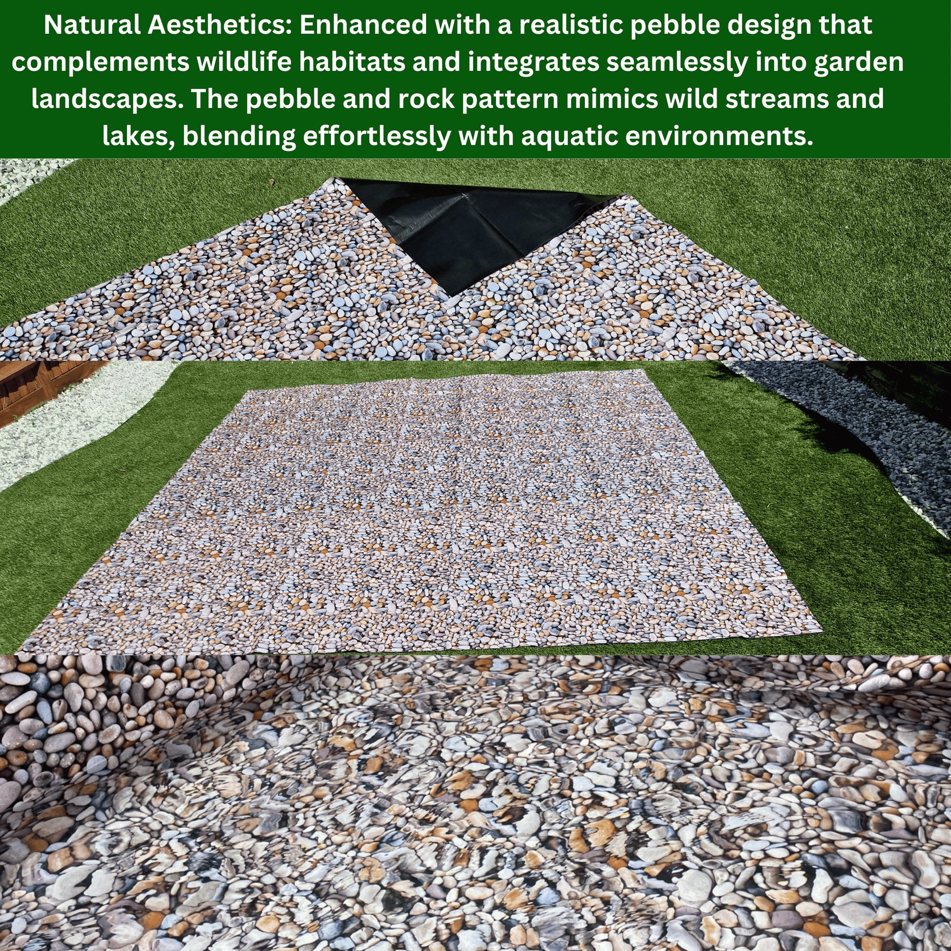 Heavy-Duty 300GSM Pond Liner - Premium HDPE Liner with Pebble Design for Ponds, Waterfalls & Fountains – UV & Tear Resistant, Ideal for Garden Koi Ponds & Water Features