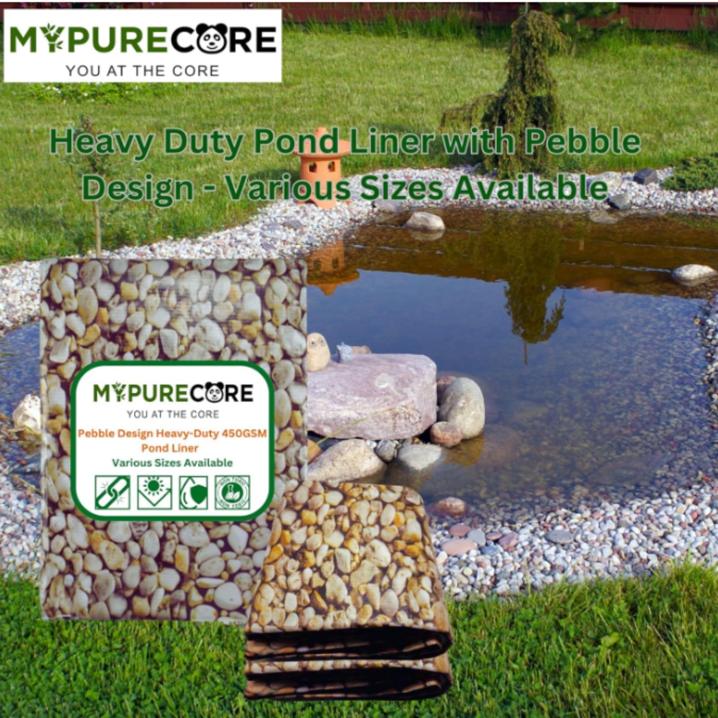 Heavy-Duty 450GSM Pond Liner - Premium HDPE Liner with Pebble Design for Ponds, Waterfalls & Fountains – UV & Tear Resistant – Various Sizes Available