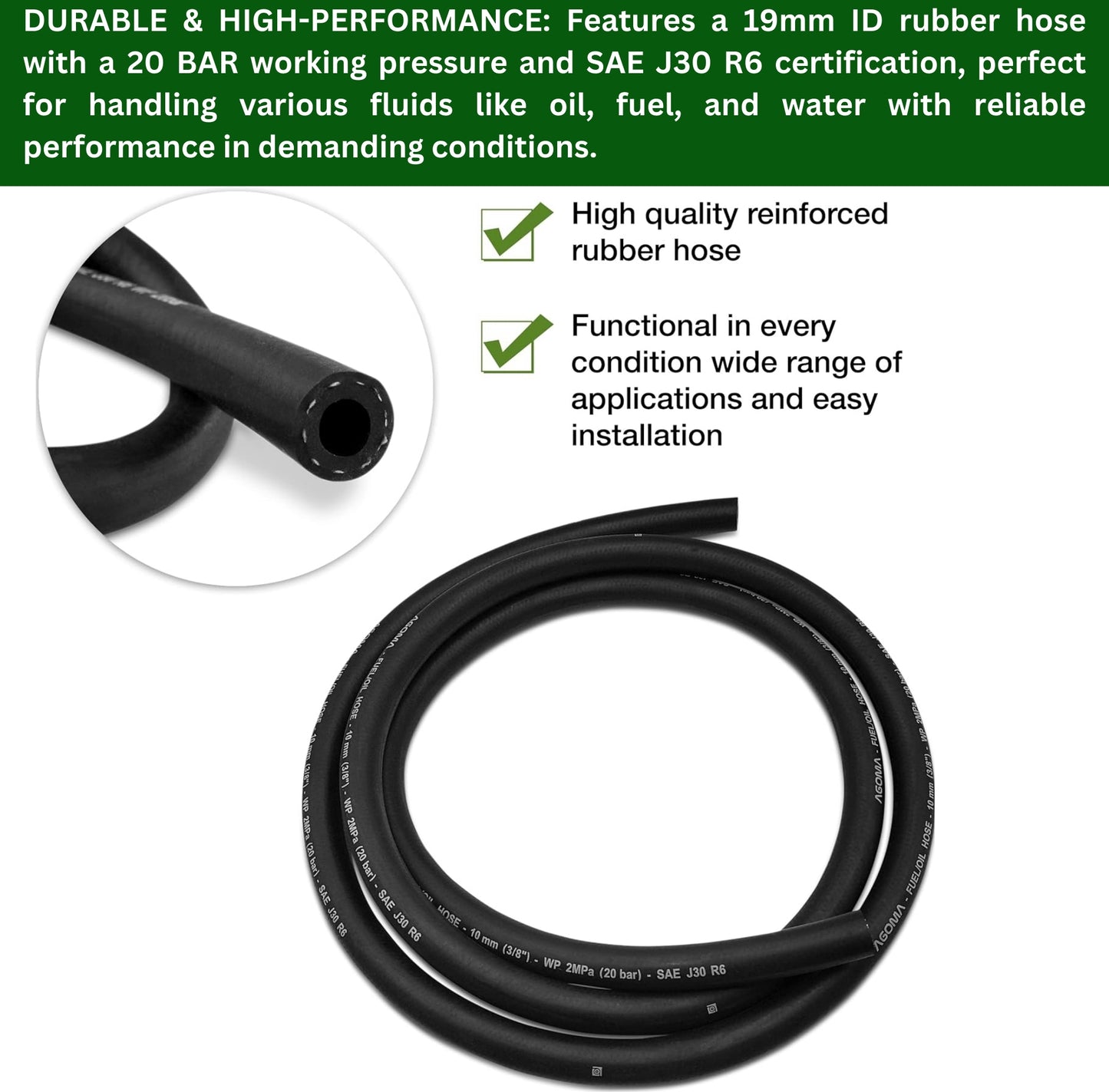 Fuel Gun & 2M Rubber Hose Set with IBC Tank Adaptor | 25mm Nozzle 19mm ID Hose SAE J30R6 Certified | Compatible with Diesel AdBlue, Oil, Petrol | Ideal for Fuel Transfer, Pumps & Refuelling