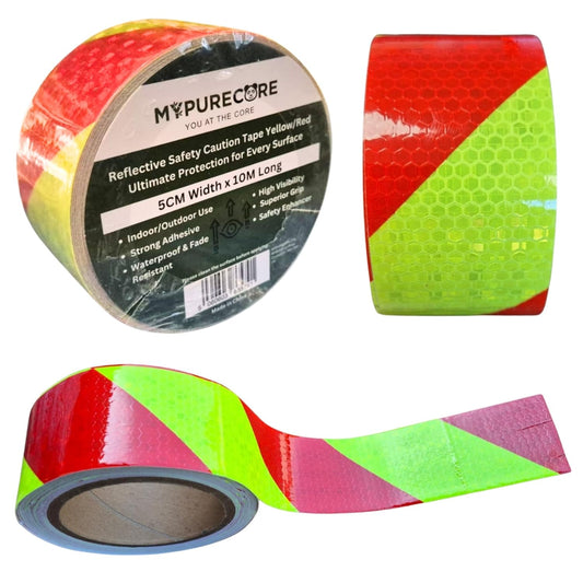 Reflective Safety Tape Red Yellow 5cm x 10m for Roads Parking and Machinery