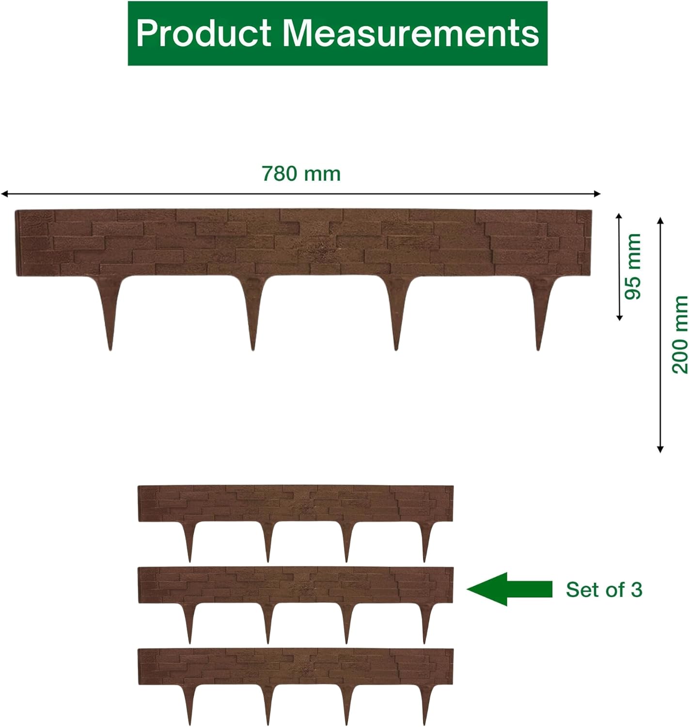 Black, Brown, Gray Stone Effect Lawn Edging 2.3m - Flexible Plastic Garden Border for Flower Beds & Paths | Weather-Resistant & Recyclable Palisade | Easy Install Edging for Grass, Gravel & Landscape